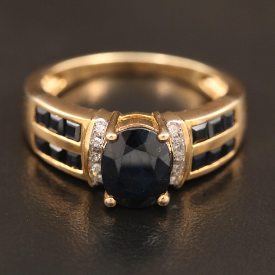 Sterling Sapphire and Diamond Ring