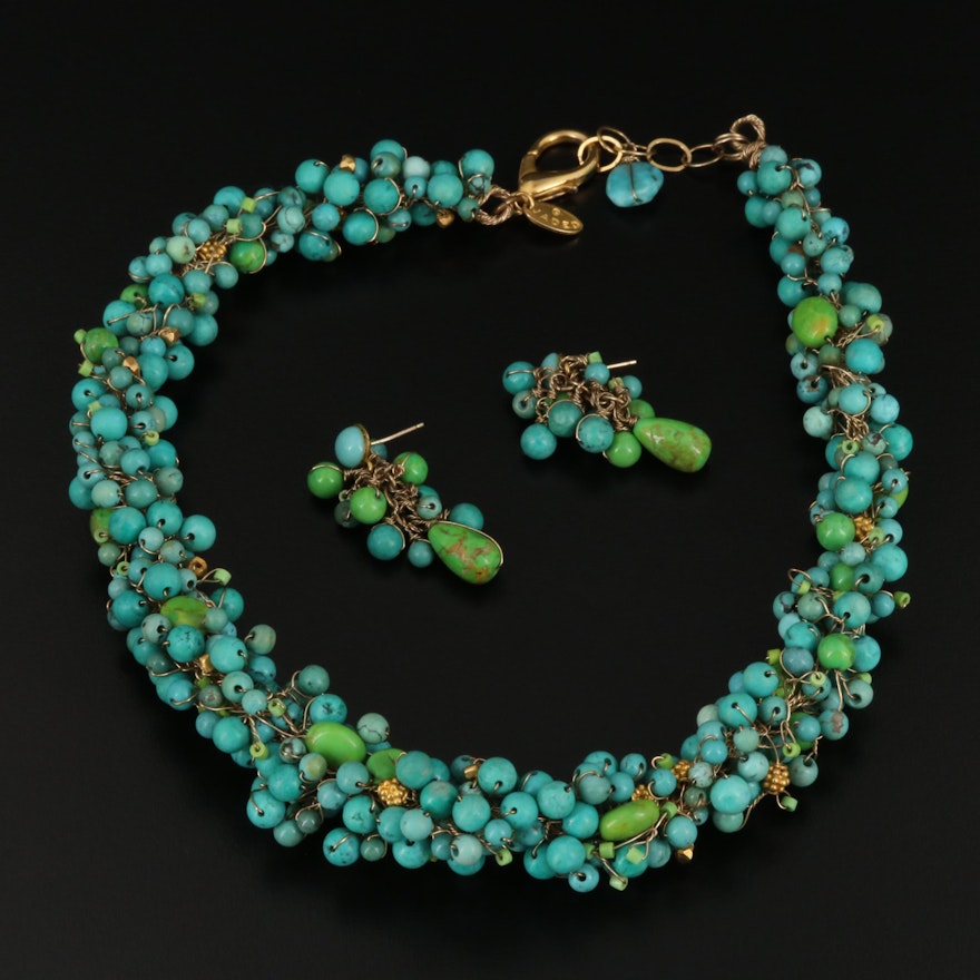 Turquoise Beaded Necklace and Earring Set