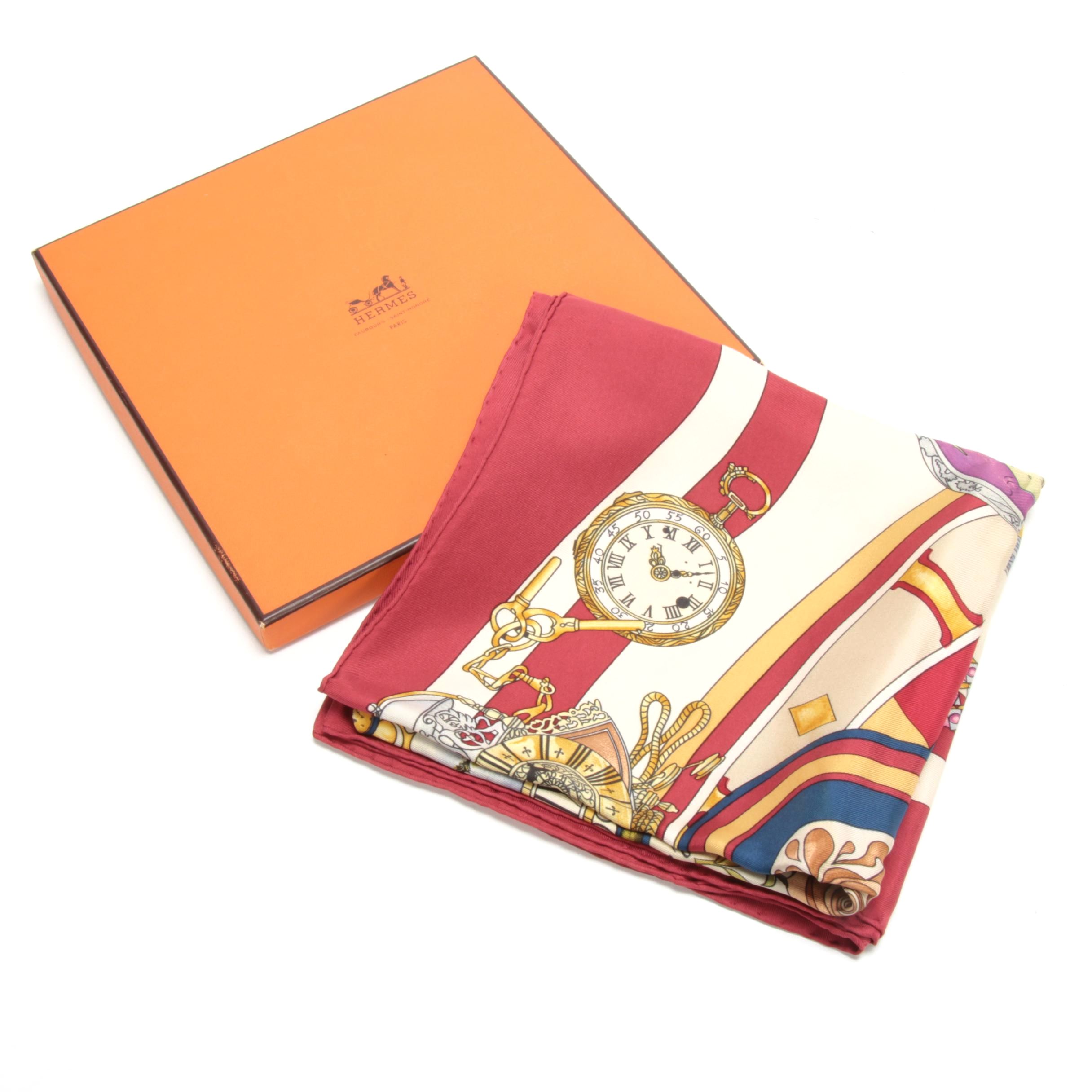 Hermès Paris "La Ronde Des Heures" Silk Scarf