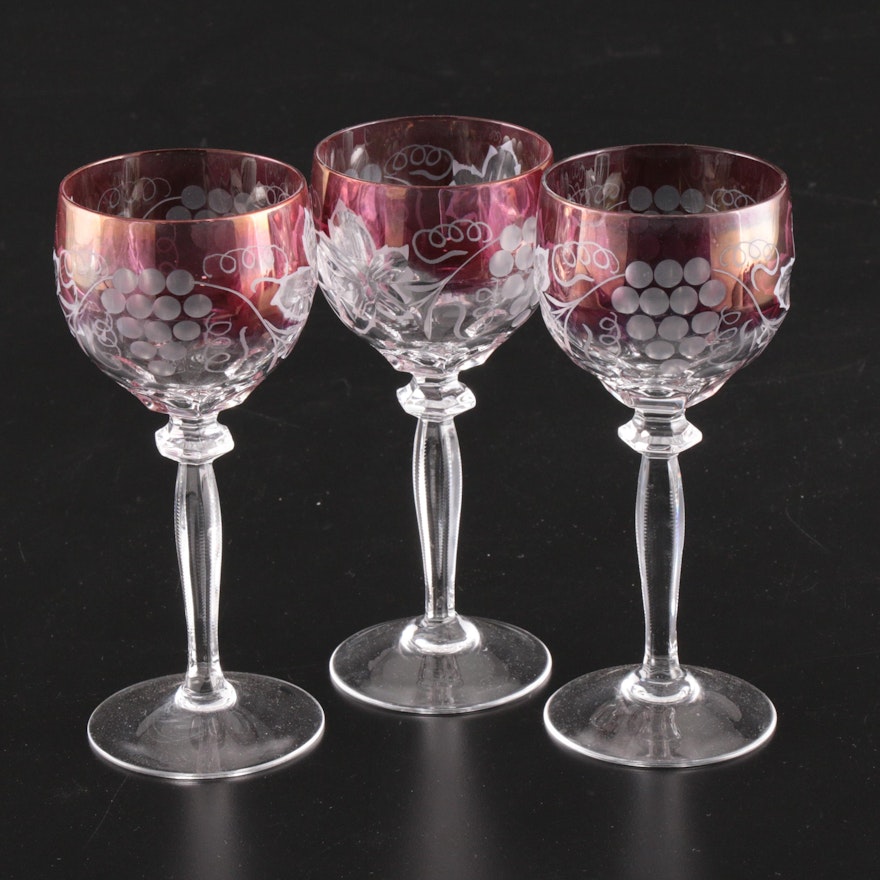 Bohemian Cranberry Cut to Clear Stemware