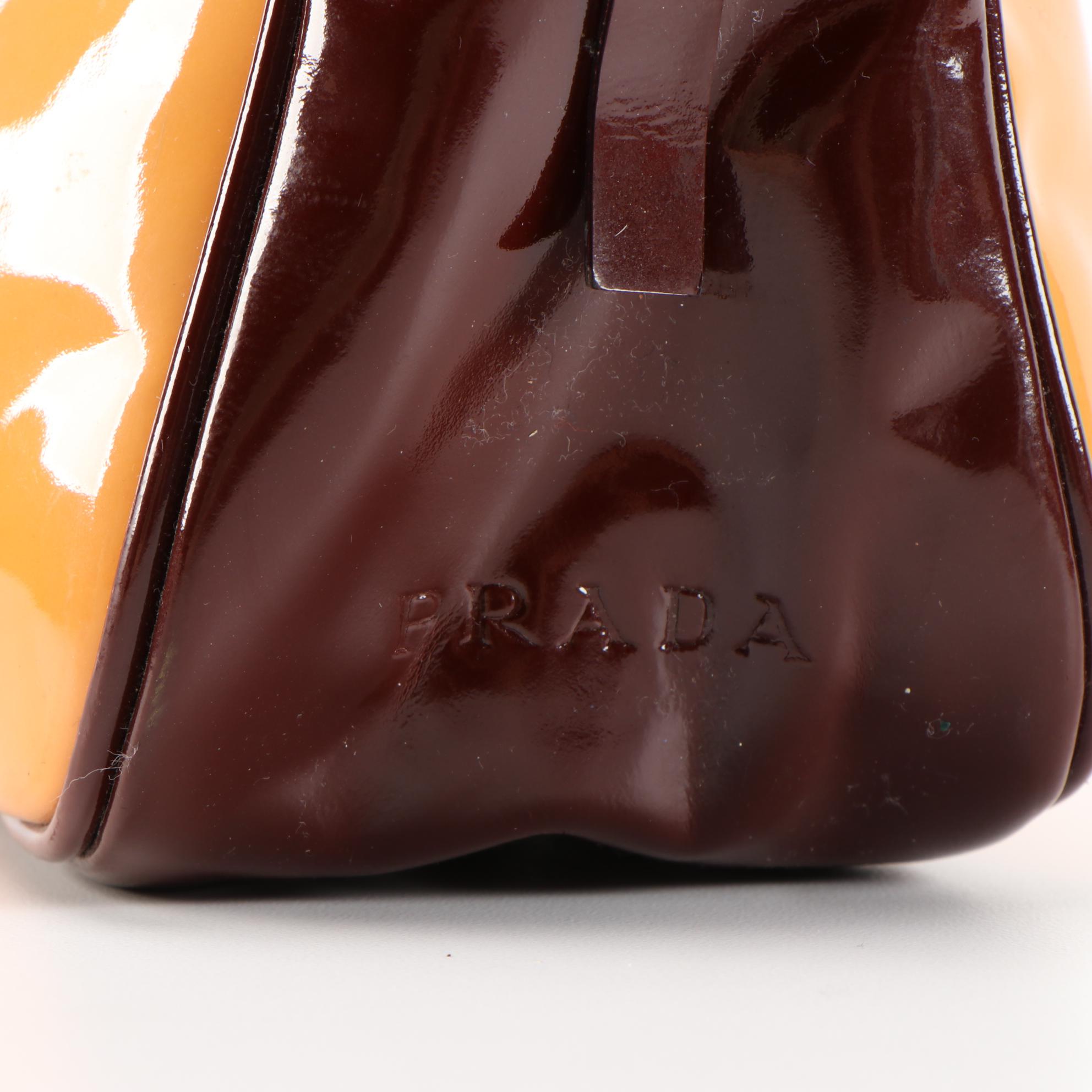 Prada Ribbon Stripe Shoulder Bag in Yellow Orange and Burgundy Patent Leather
