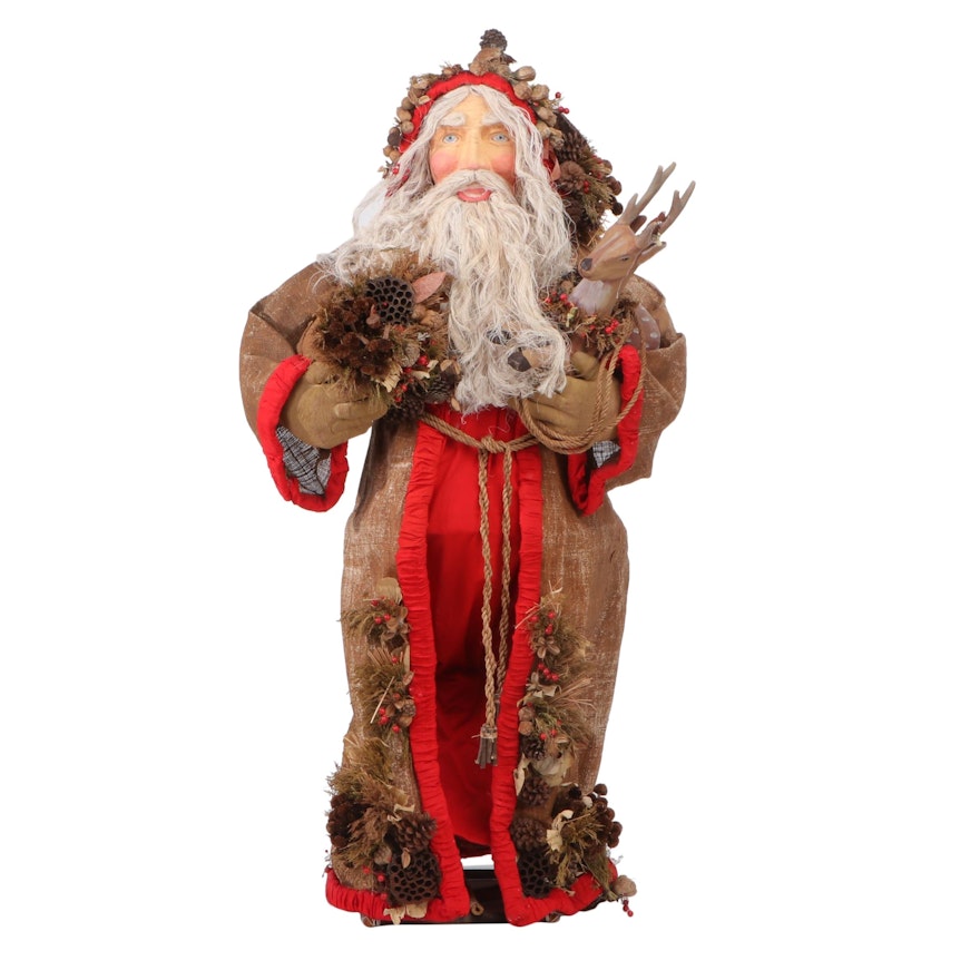 Handcrafted Papier-Mâché Rustic Woodland Santa Figure