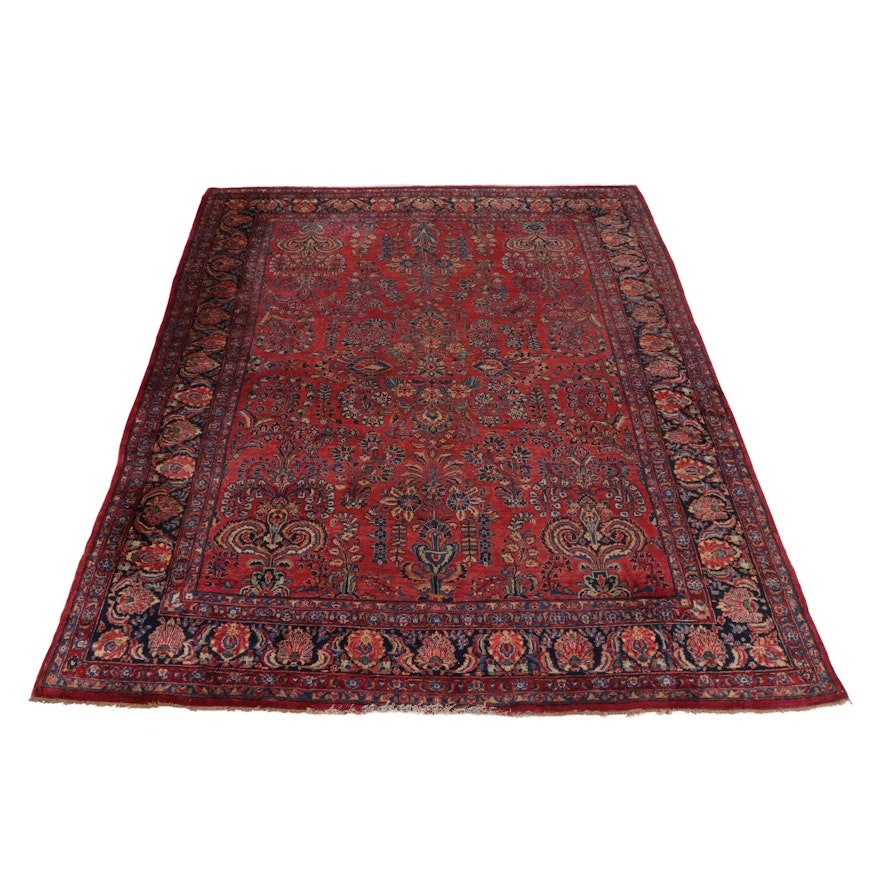 9'1 x 11'9 Hand-Knotted Persian Sarouk Room Size Rug, 1920s