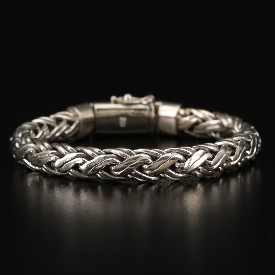 Sterling Silver Double Weaved Chain Bracelet