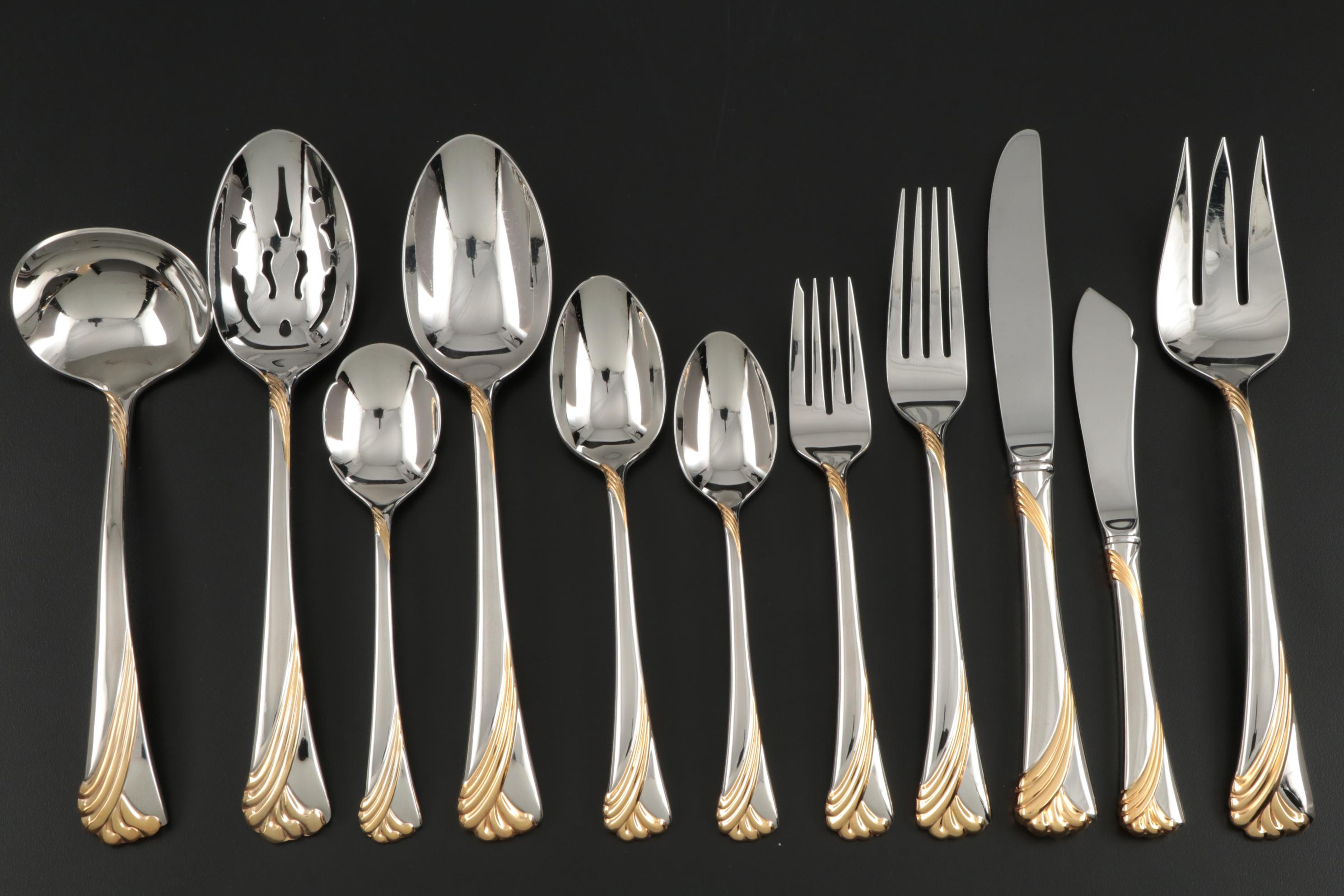 Lenox "Kelly Gold" 18/8 Stainless Steel Flatware and Serving Utensils for Ten