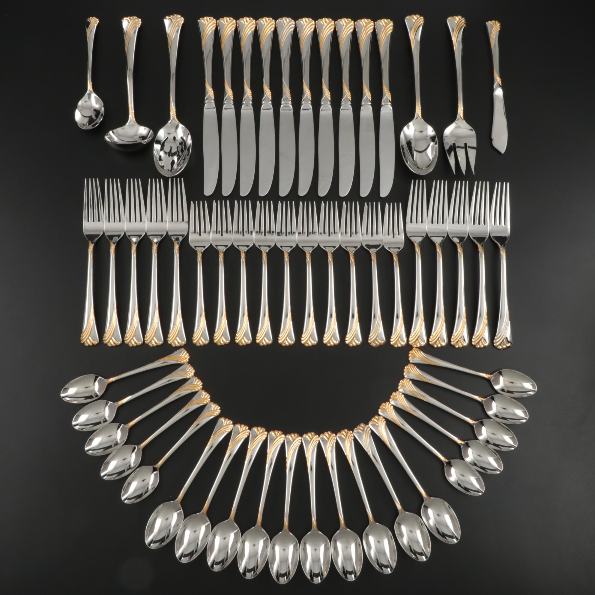 Lenox "Kelly Gold" 18/8 Stainless Steel Flatware and Serving Utensils for Ten