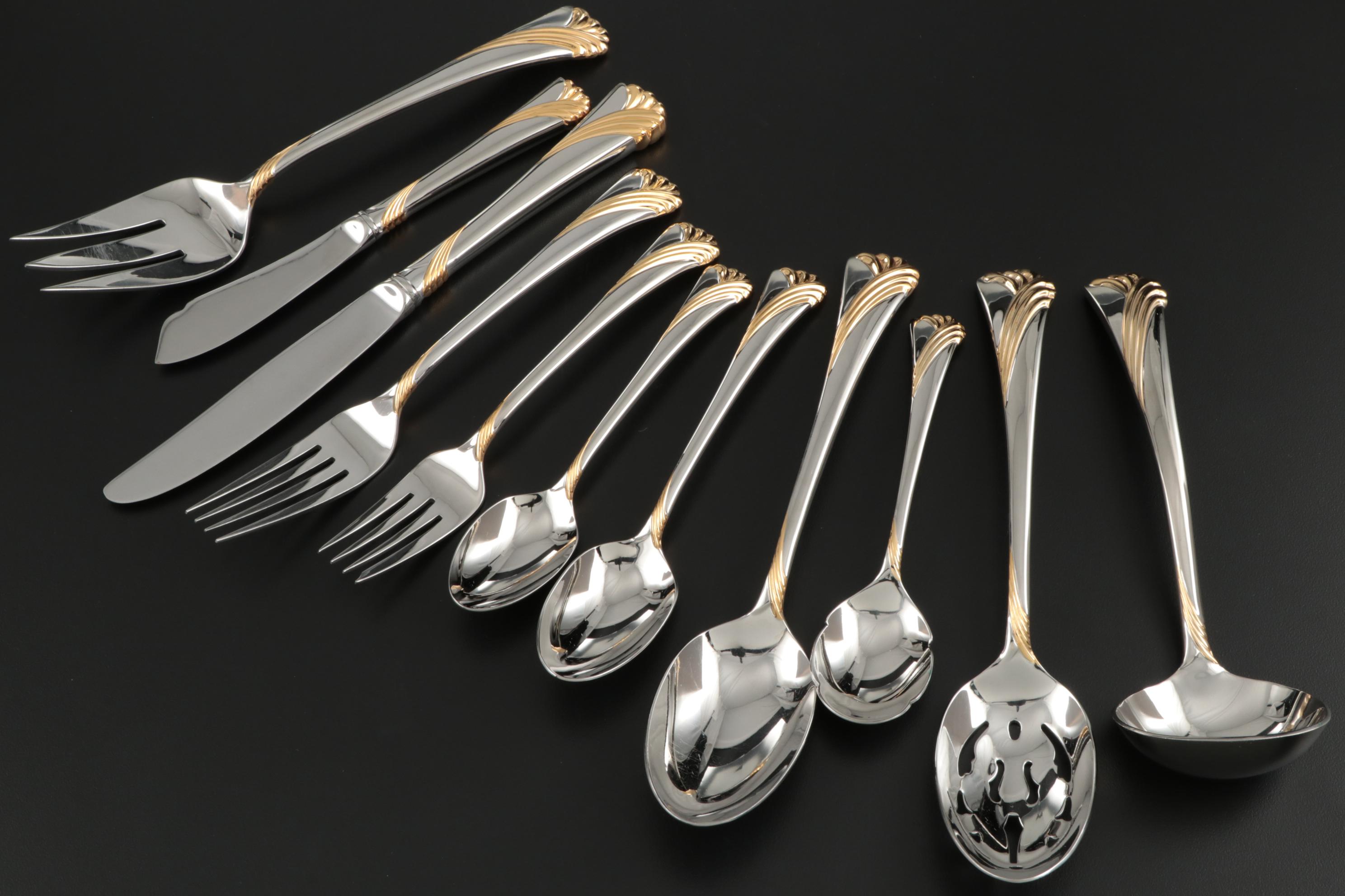 Lenox "Kelly Gold" 18/8 Stainless Steel Flatware and Serving Utensils for Ten