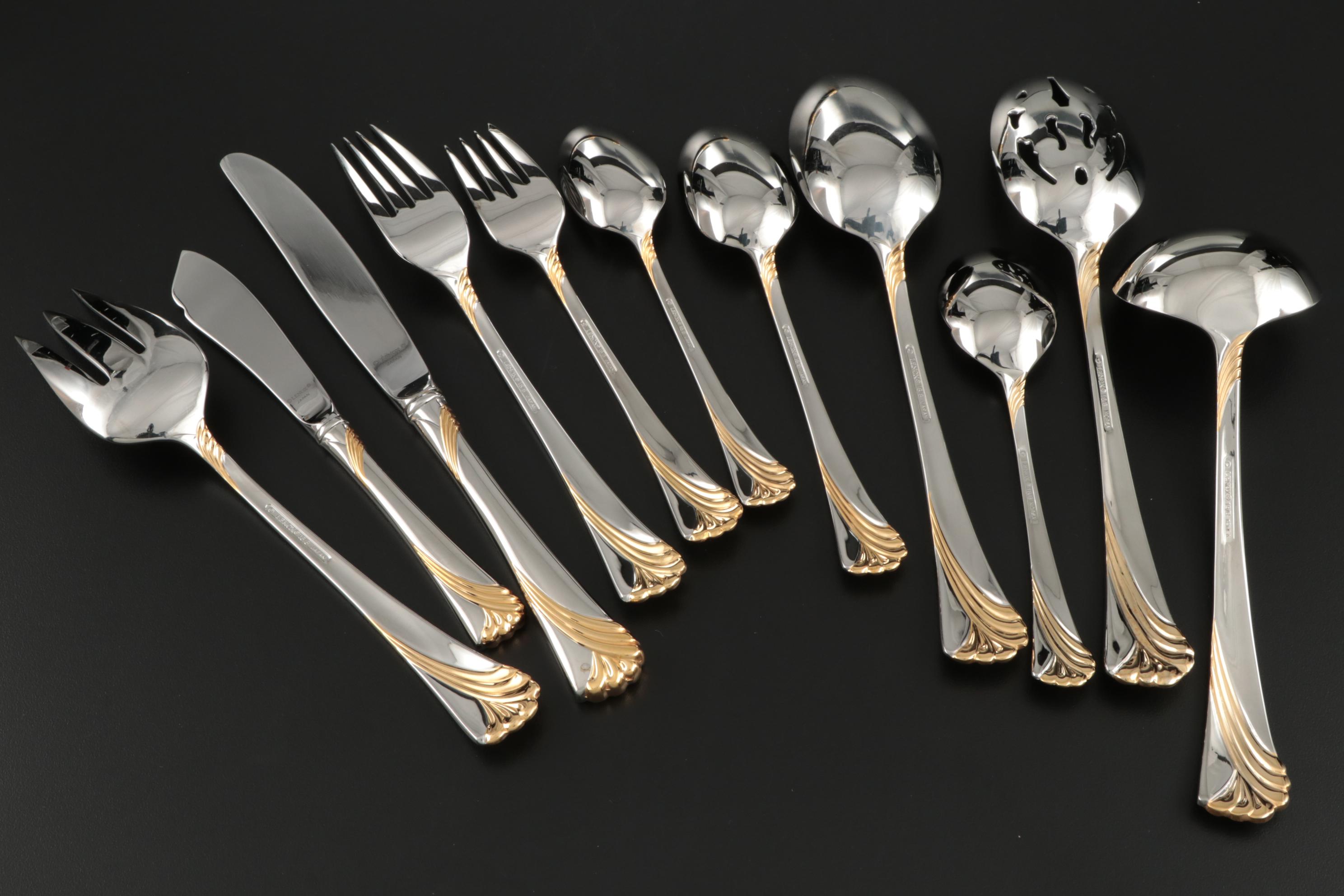 Lenox "Kelly Gold" 18/8 Stainless Steel Flatware and Serving Utensils for Ten