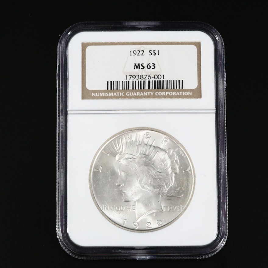 NGC Graded MS63 1922 Peace Silver Dollar