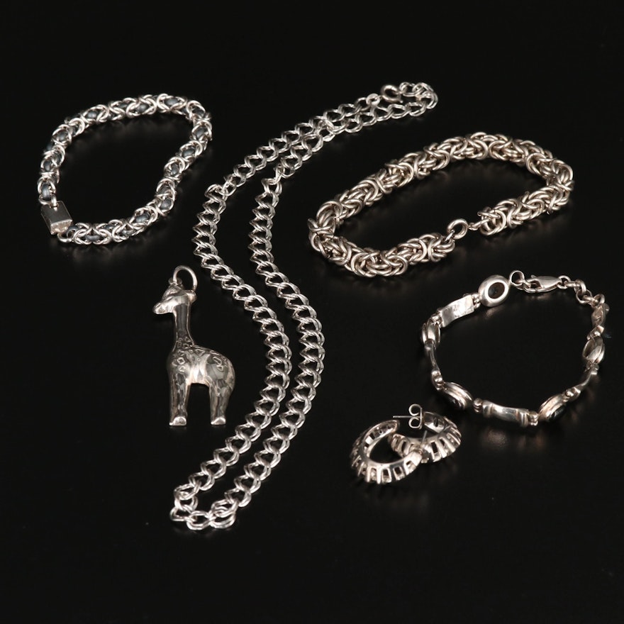Sterling Silver Jewelry with Black Onyx and Giraffe Motif