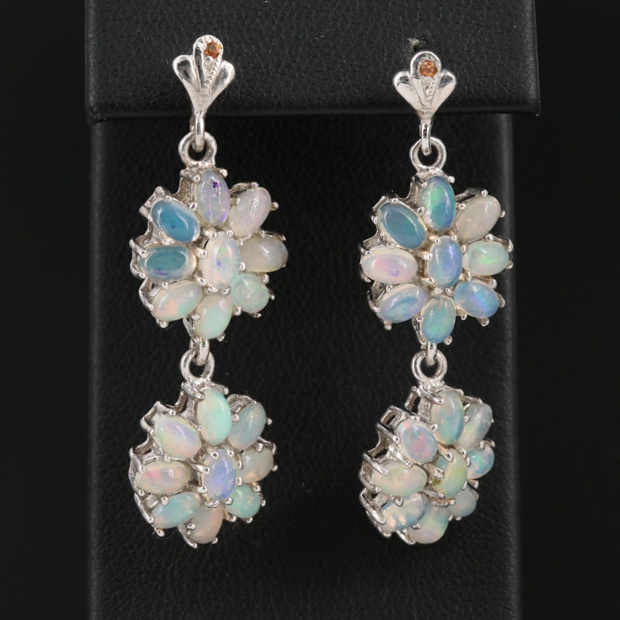 Sterling Opal and Fancy Sapphire Drop Earrings