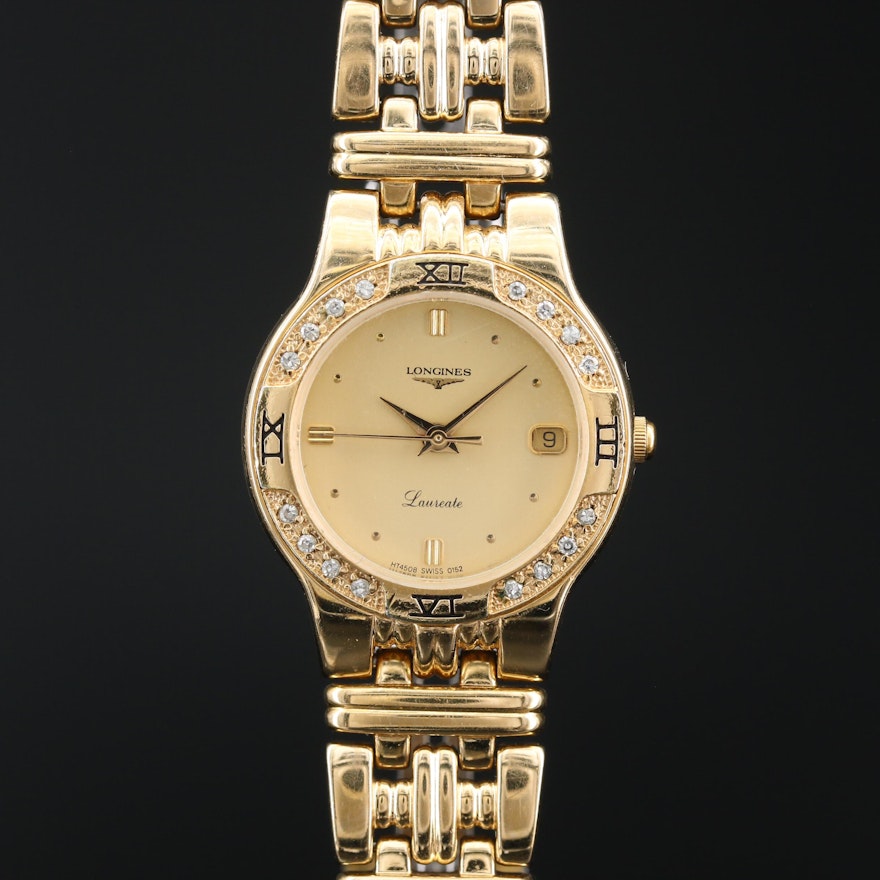 Longines Laureate Diamond and Gold Tone Quartz Wristwatch