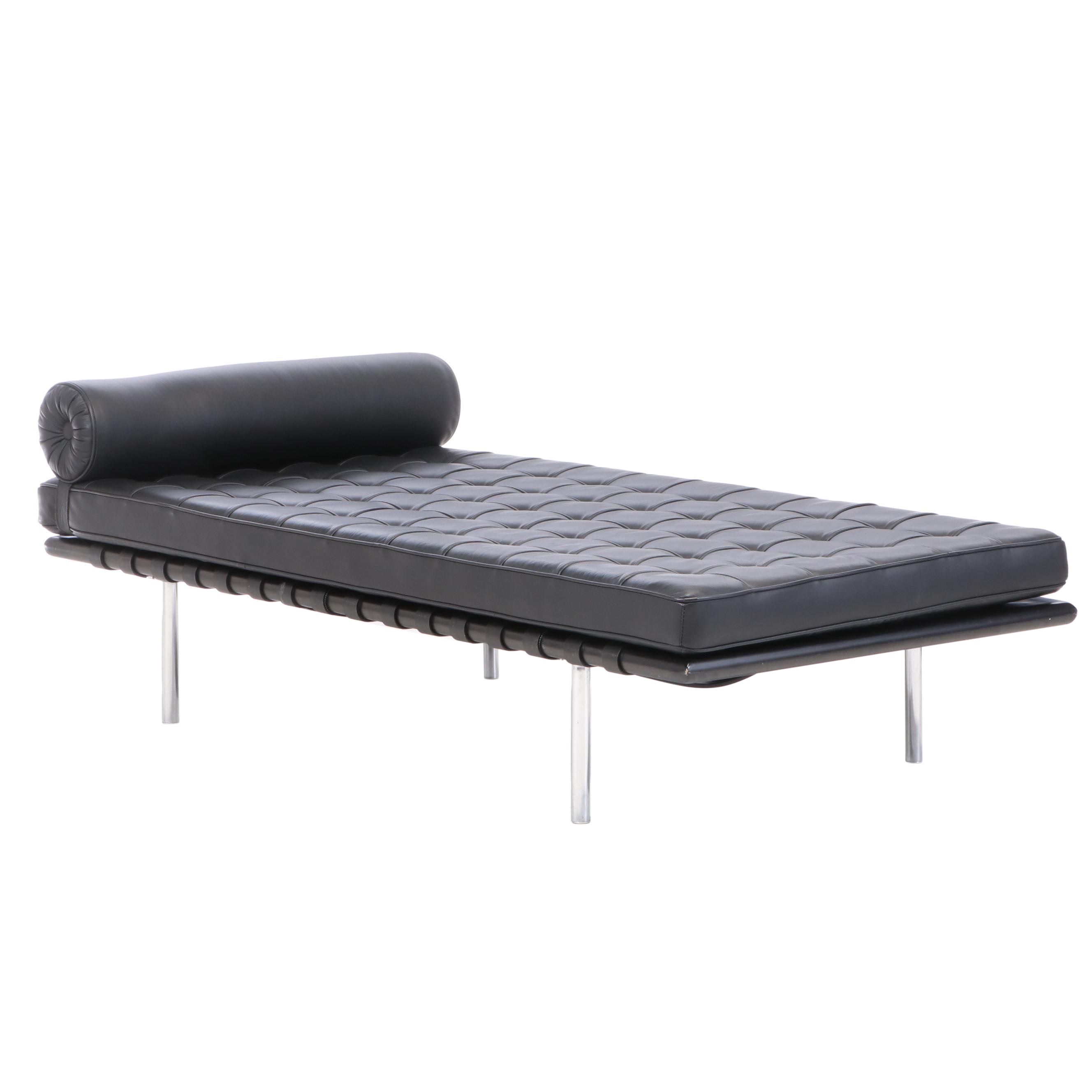 Modernist "Barcelona" Style Black Leather Daybed