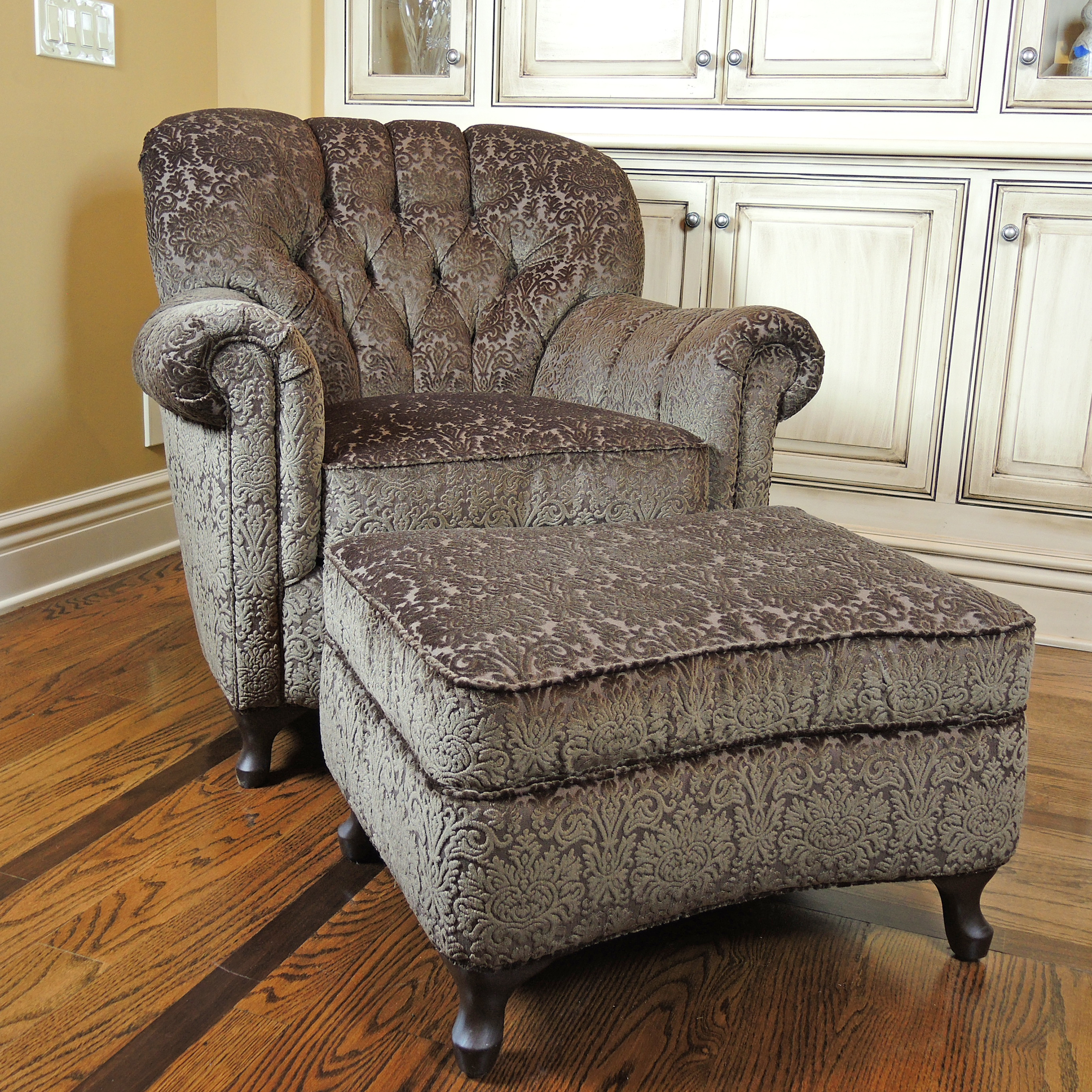 Arhaus "Cambridge Collection" Tufted Back Lounge Chair and Ottoman