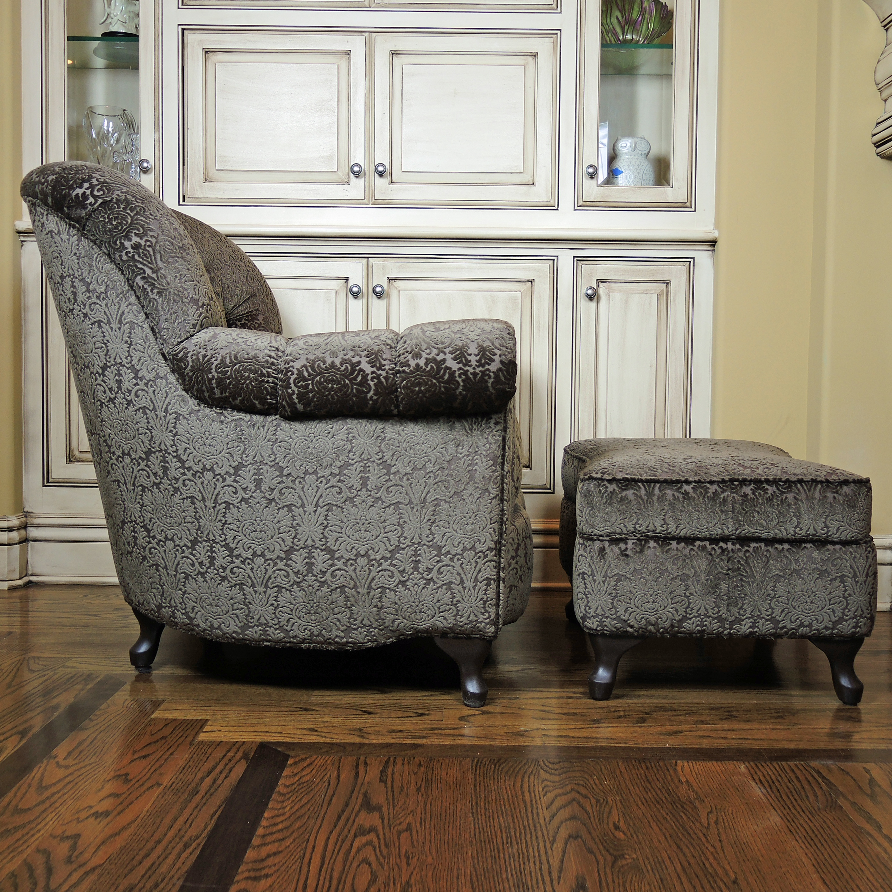 Arhaus "Cambridge Collection" Tufted Back Lounge Chair and Ottoman