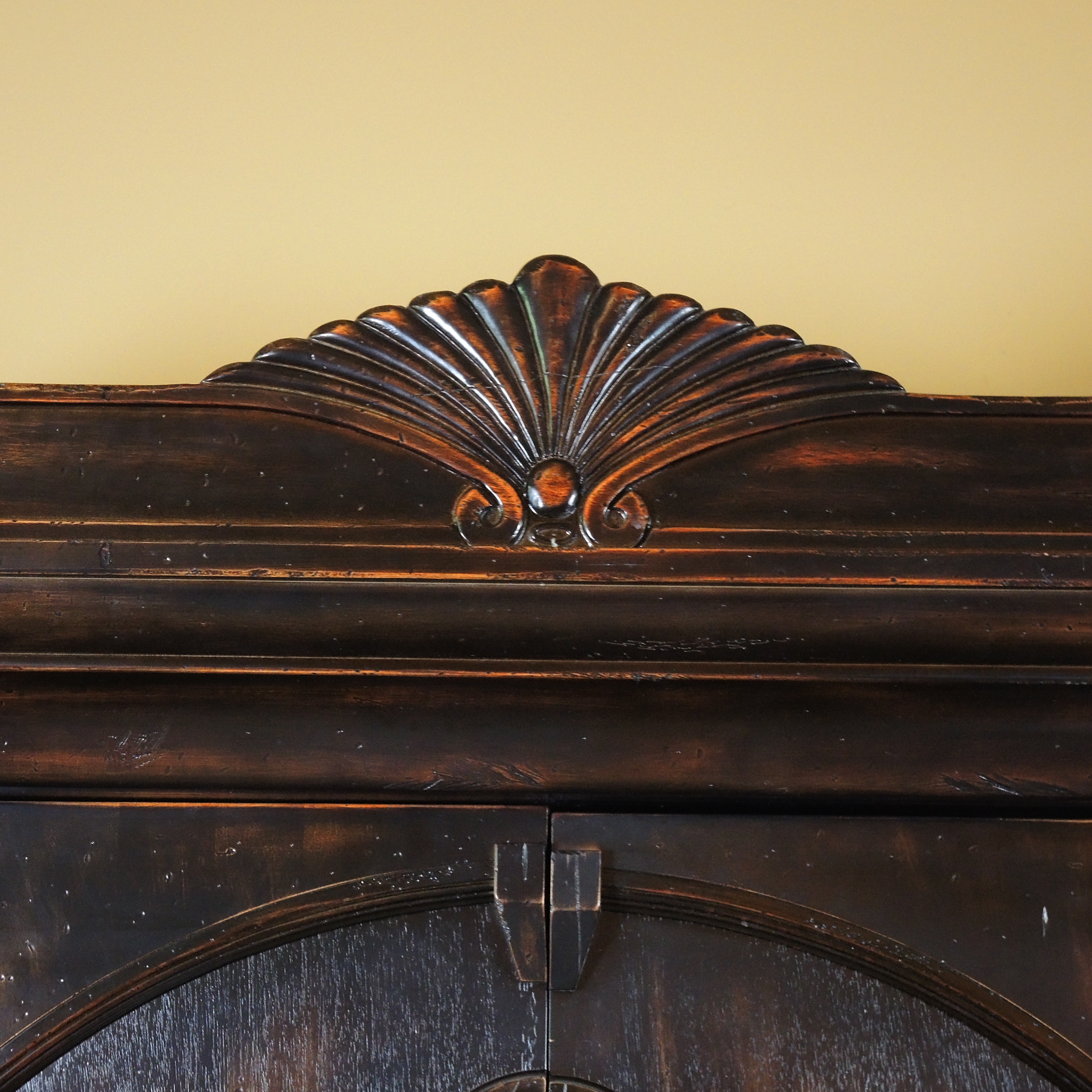 Hickory White Italianate Style Distressed Armoire Cabinet