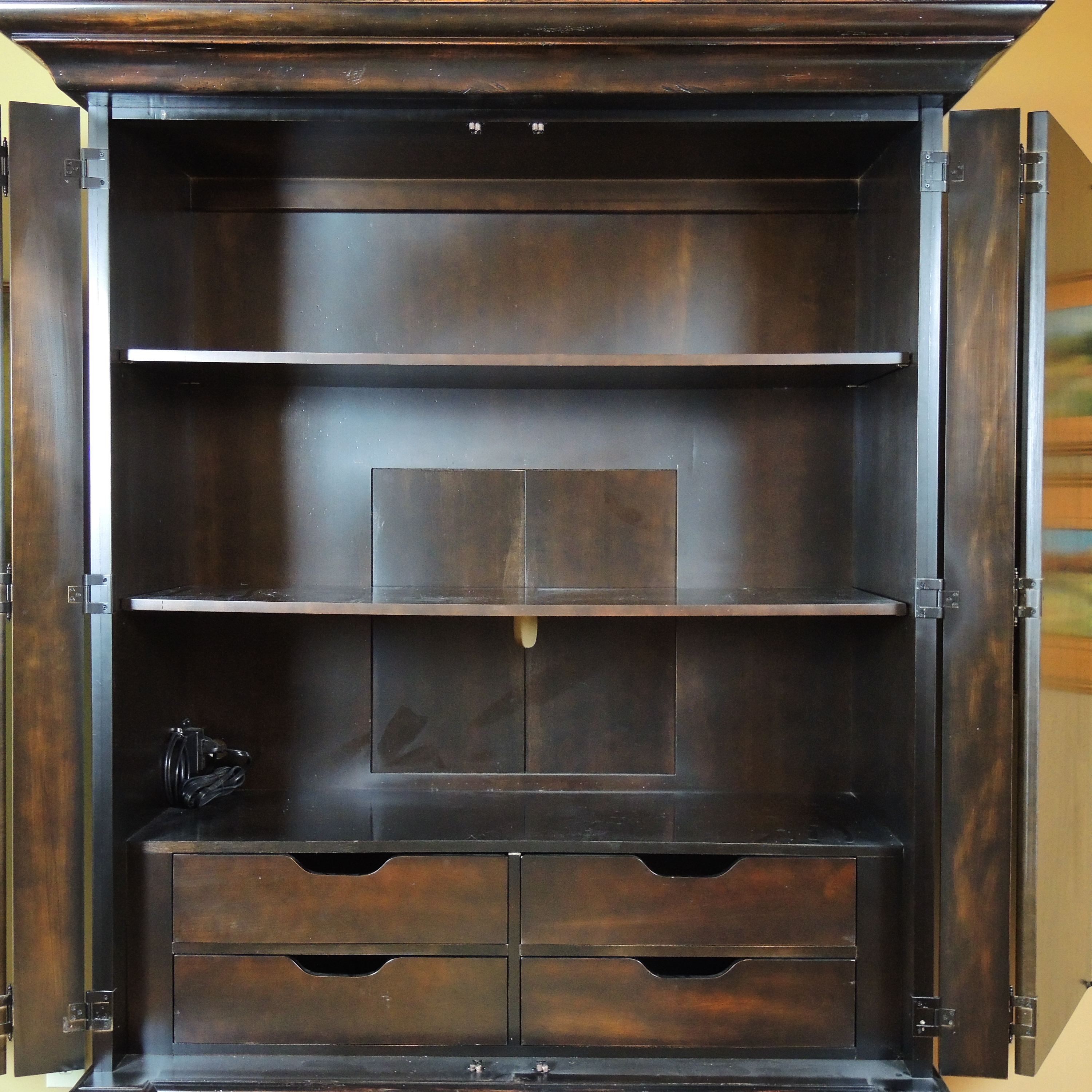 Hickory White Italianate Style Distressed Armoire Cabinet