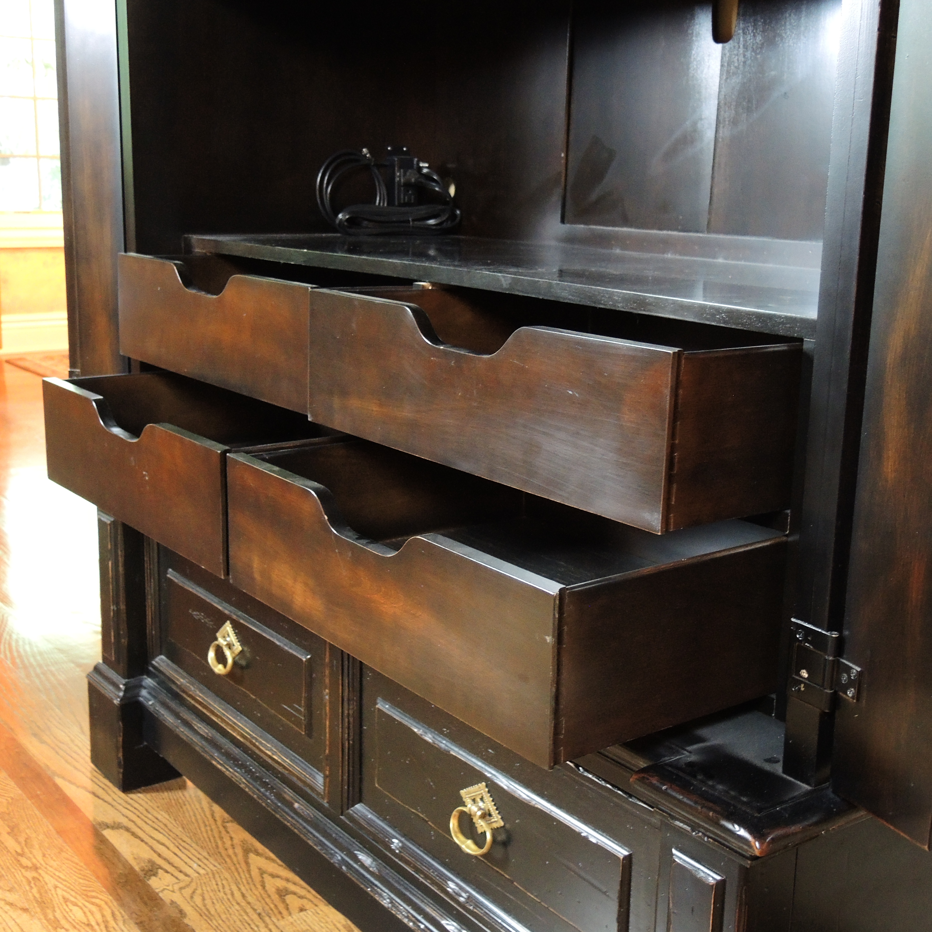 Hickory White Italianate Style Distressed Armoire Cabinet