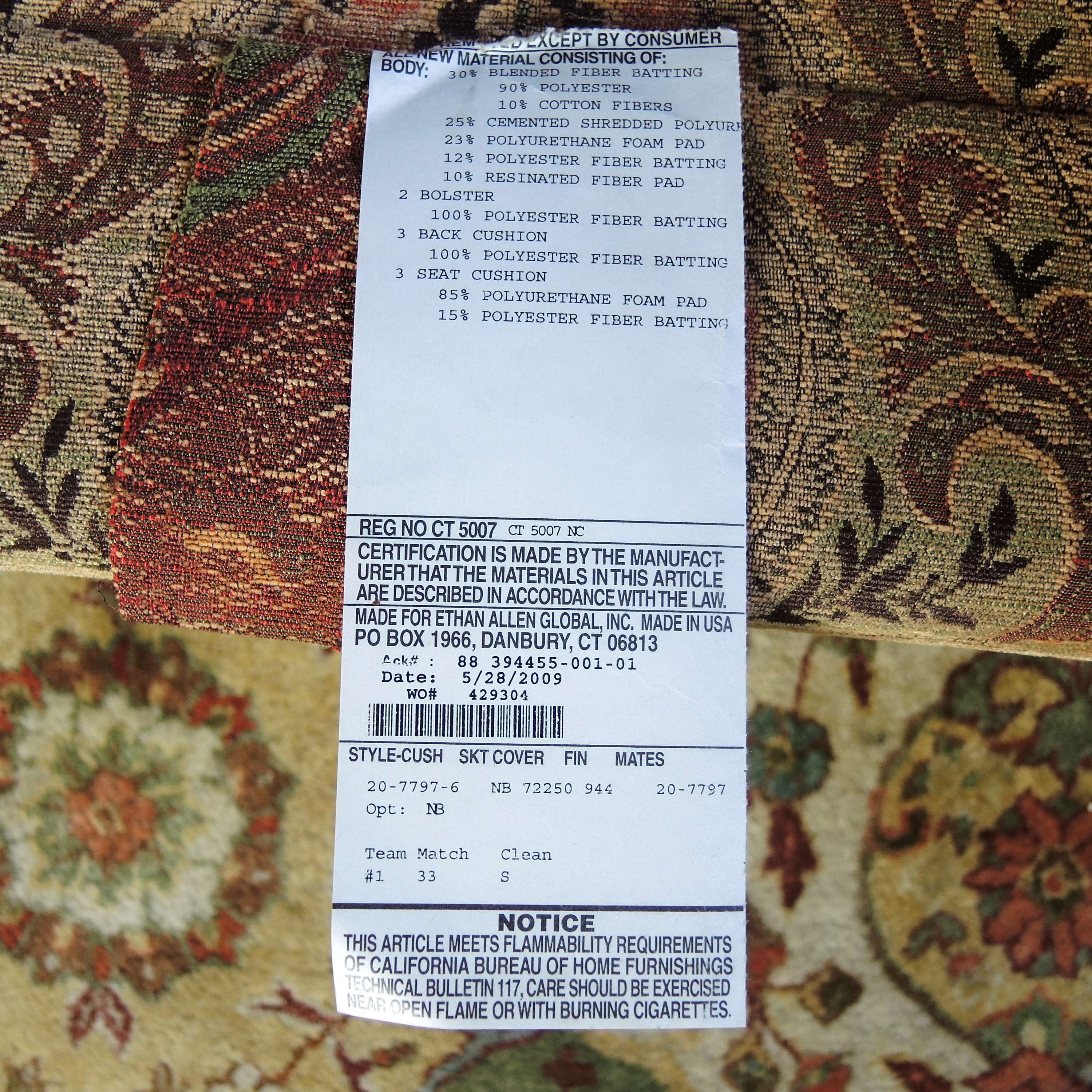 Ethan Allen Paisley Upholstered Sofa