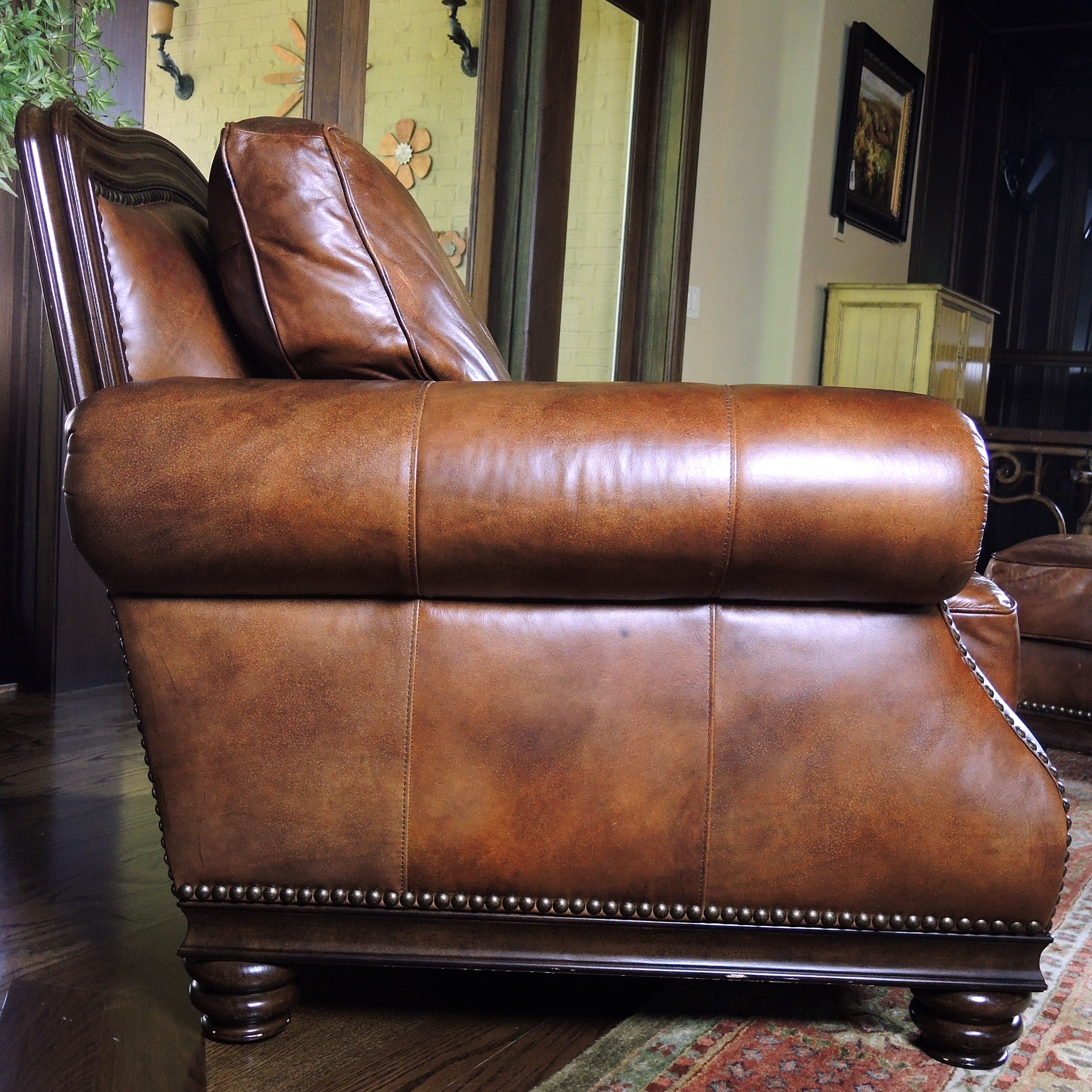 Henredon Nailhead Trimmed Leather Lounge Chair and Ottoman
