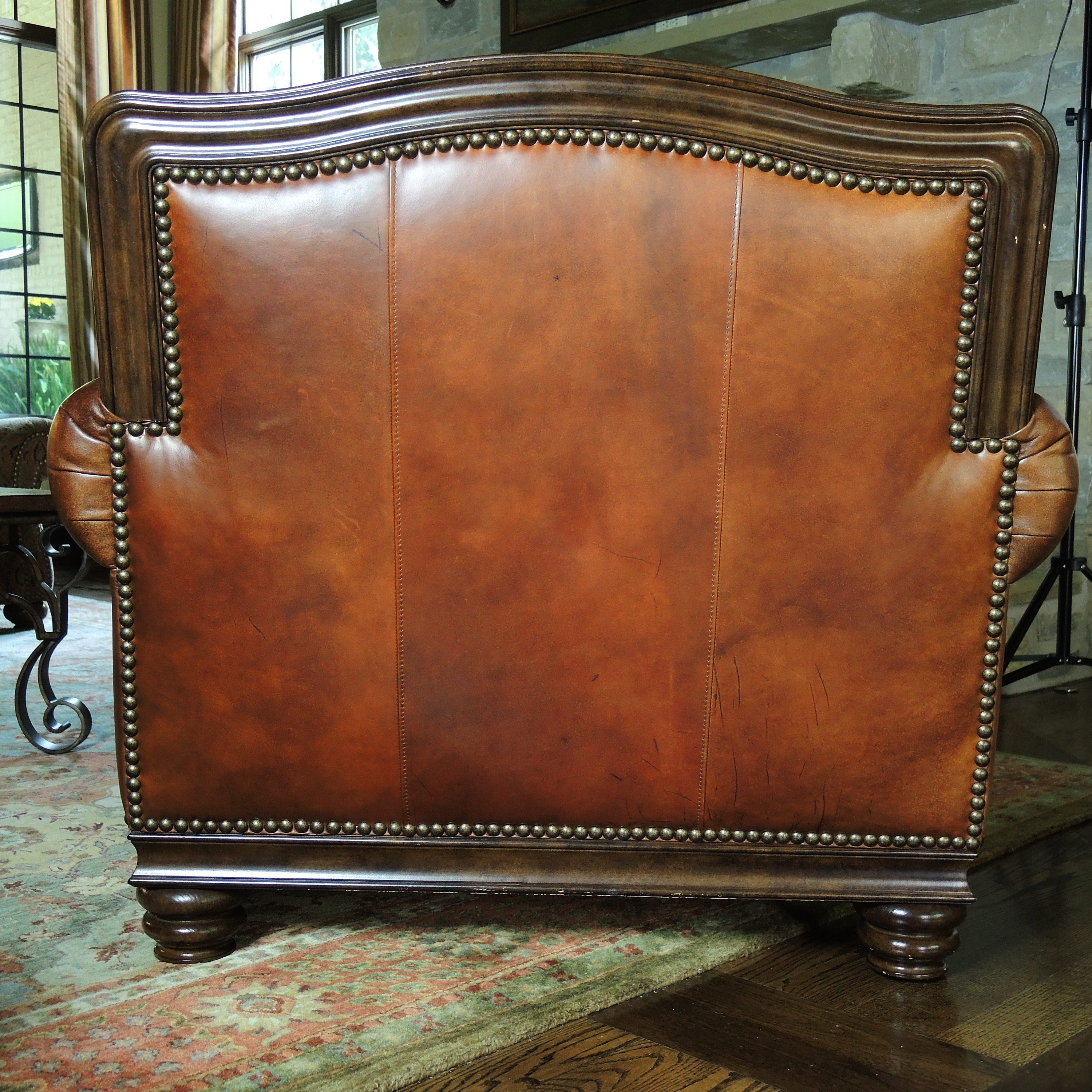 Henredon Nailhead Trimmed Leather Lounge Chair and Ottoman