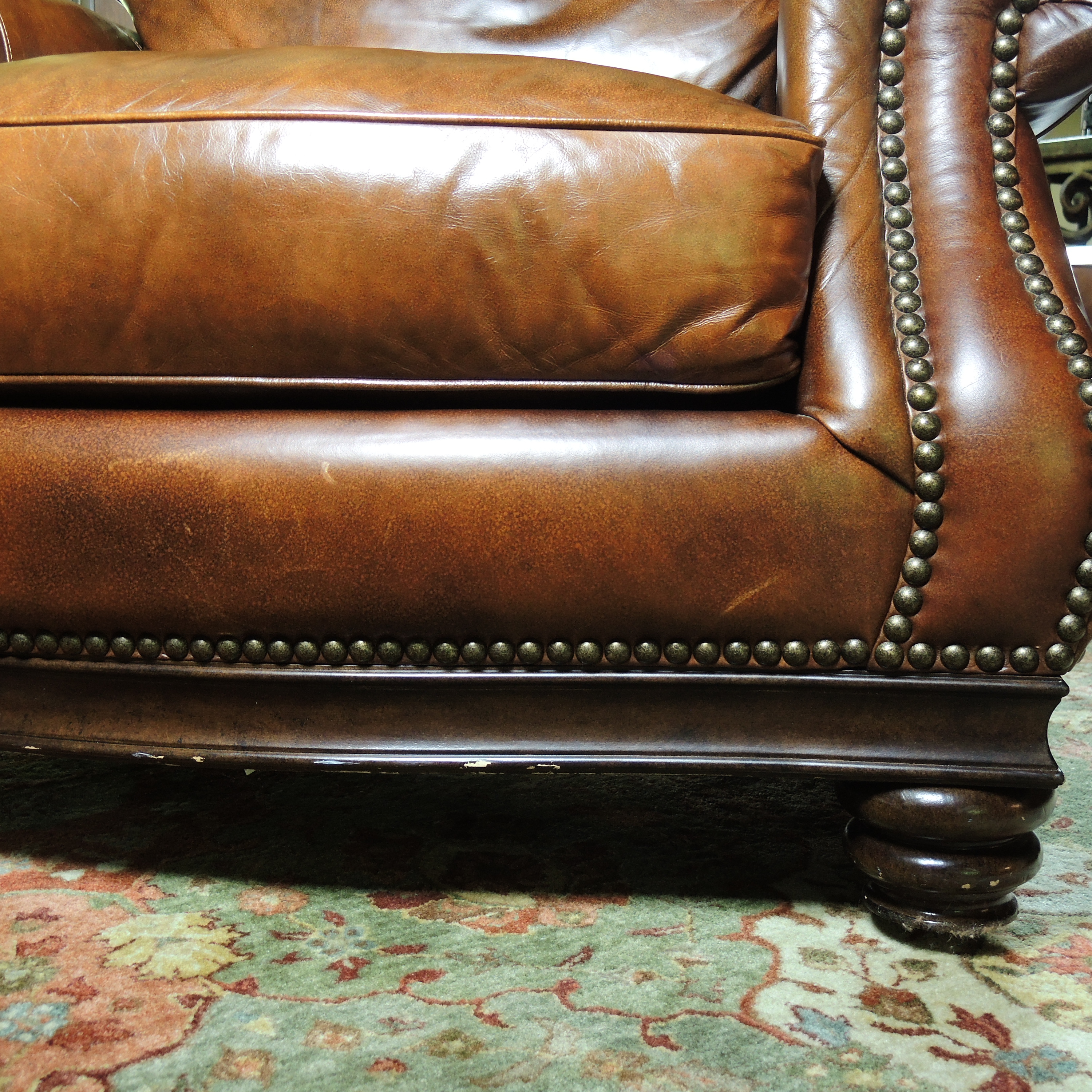 Henredon Nailhead Trimmed Leather Lounge Chair and Ottoman