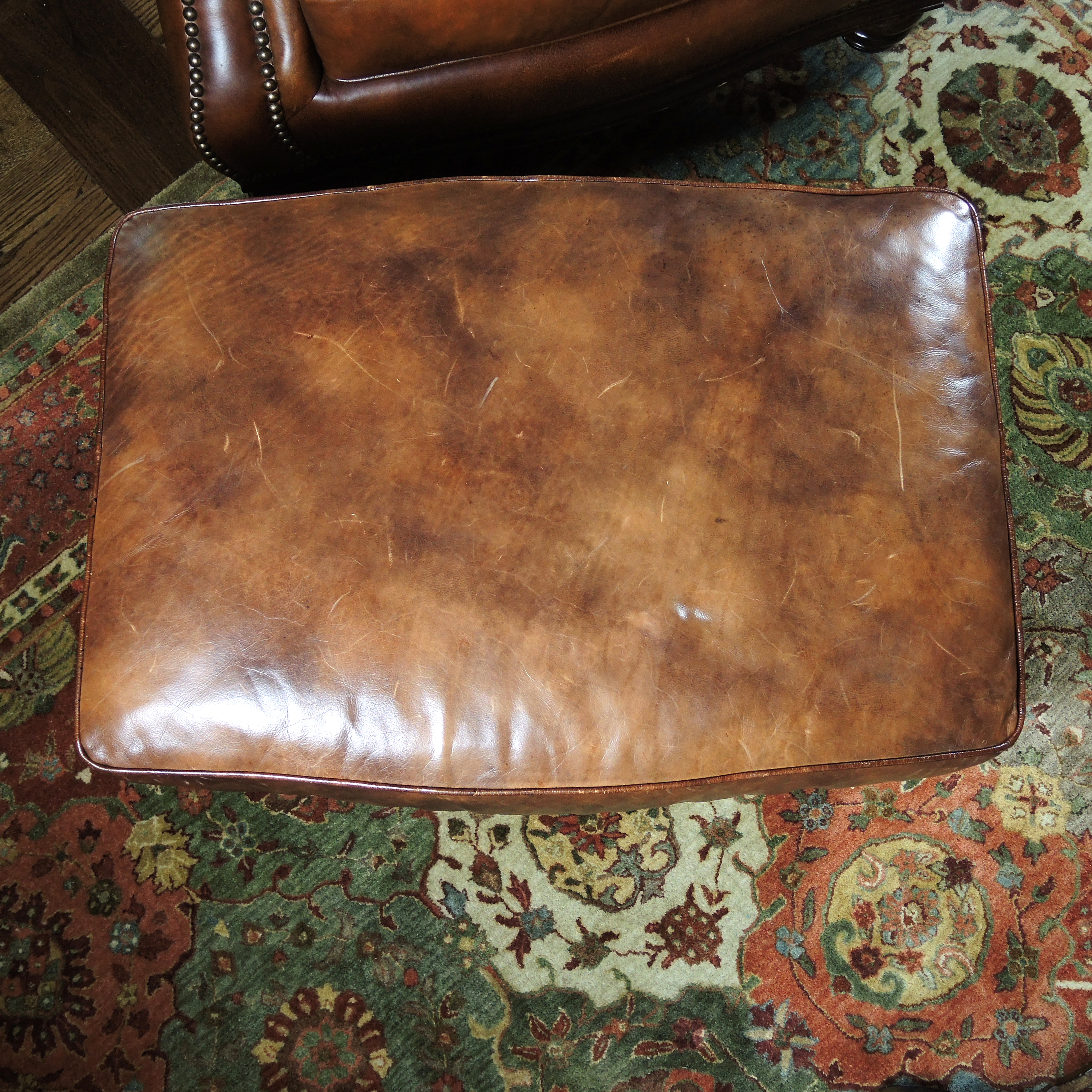 Henredon Nailhead Trimmed Leather Lounge Chair and Ottoman