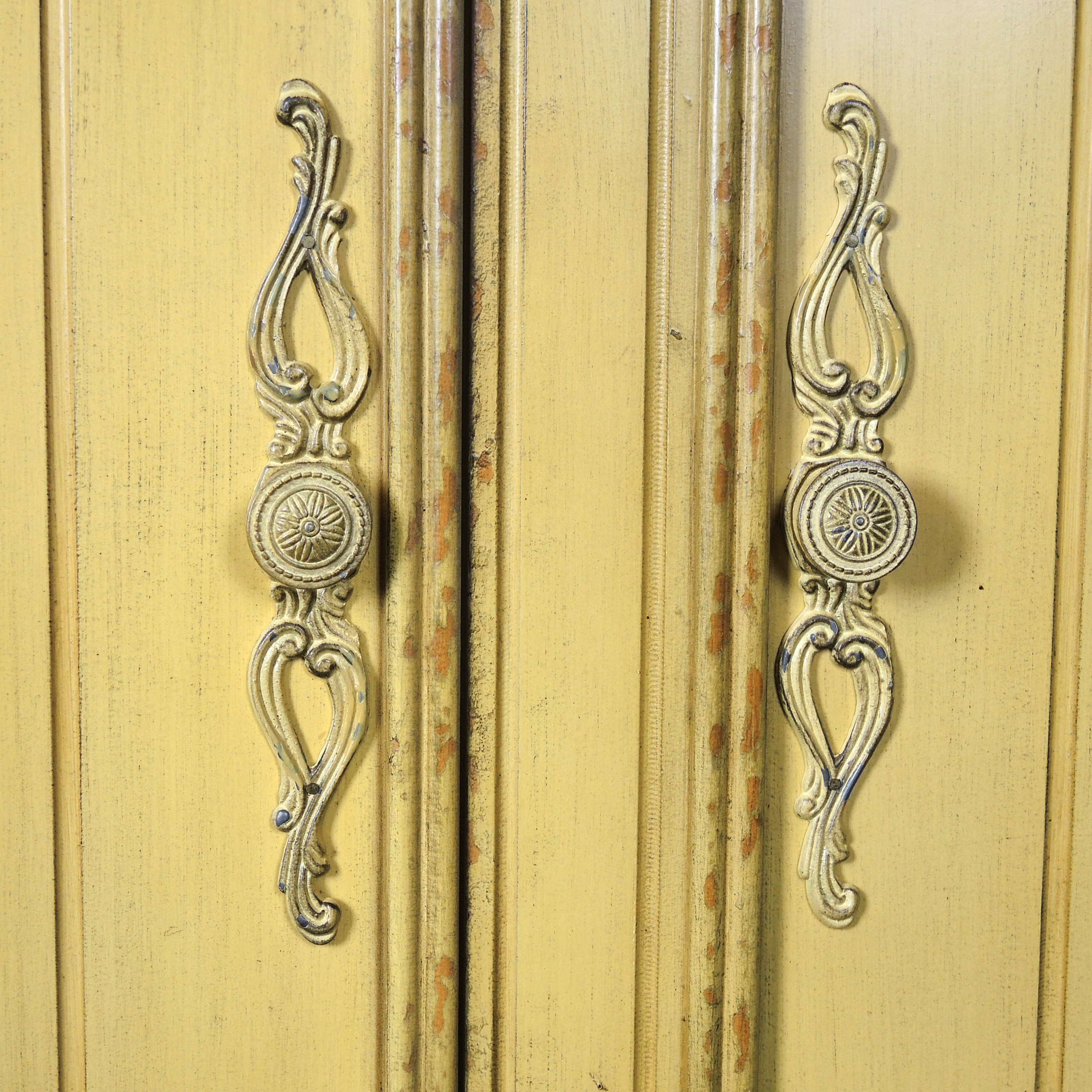 Arhaus Distressed Yellow Bar Cabinet, Late 20th Century