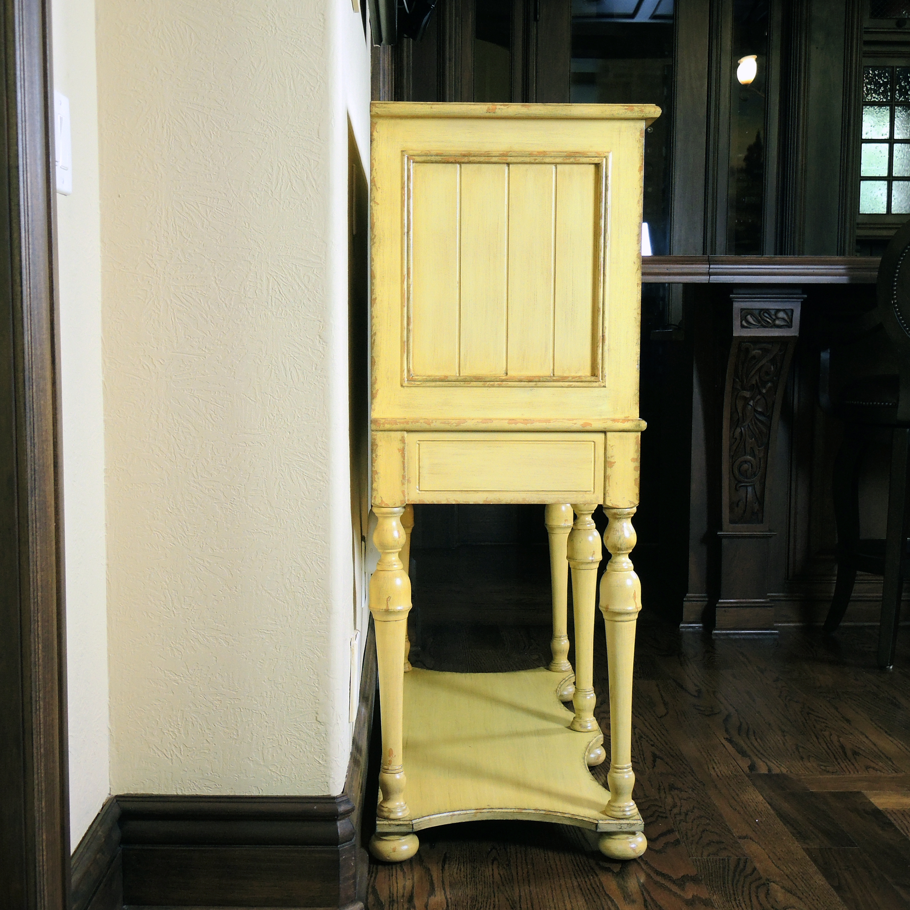 Arhaus Distressed Yellow Bar Cabinet, Late 20th Century