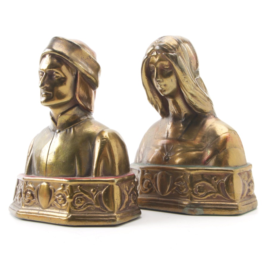 Dante and Beatrice Bookends, Mid-20th Century