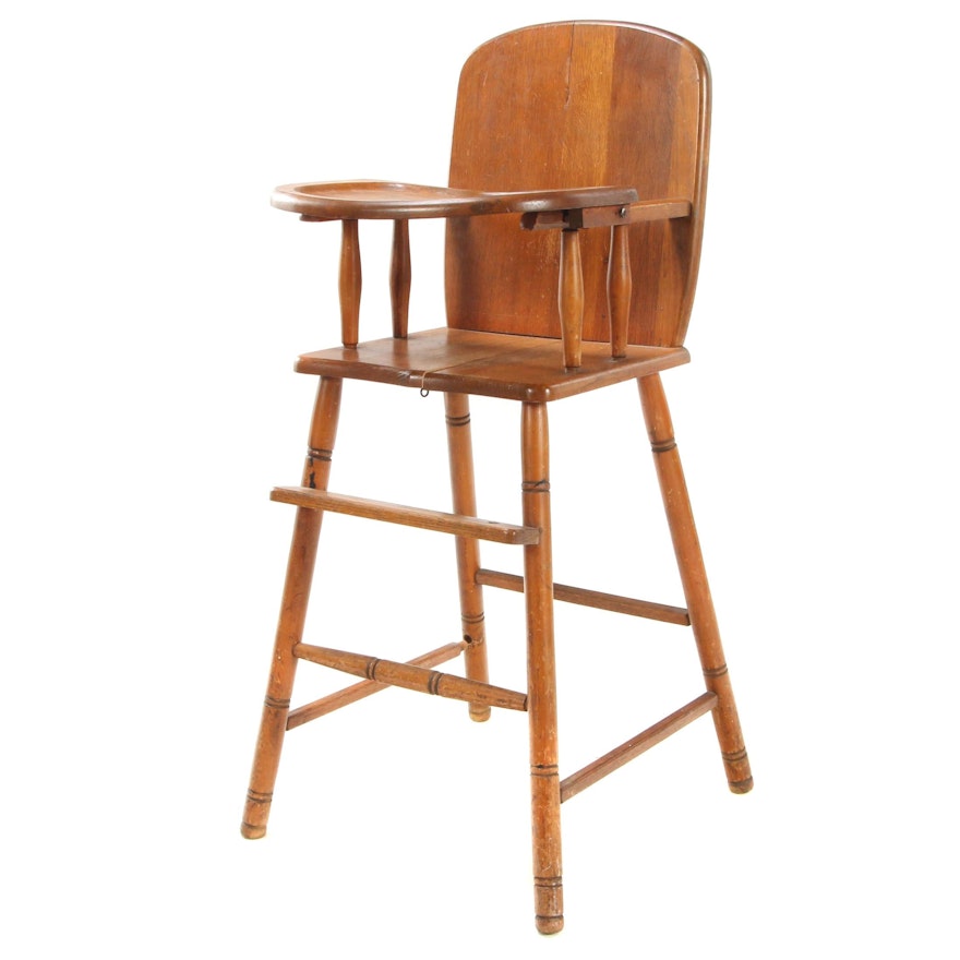 Stained Wood Child's High Chair, Early to Mid 20th Century