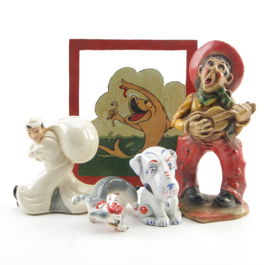 Sailor, Cowboy, Dogs Banks and Figurines, Mid-20th Century
