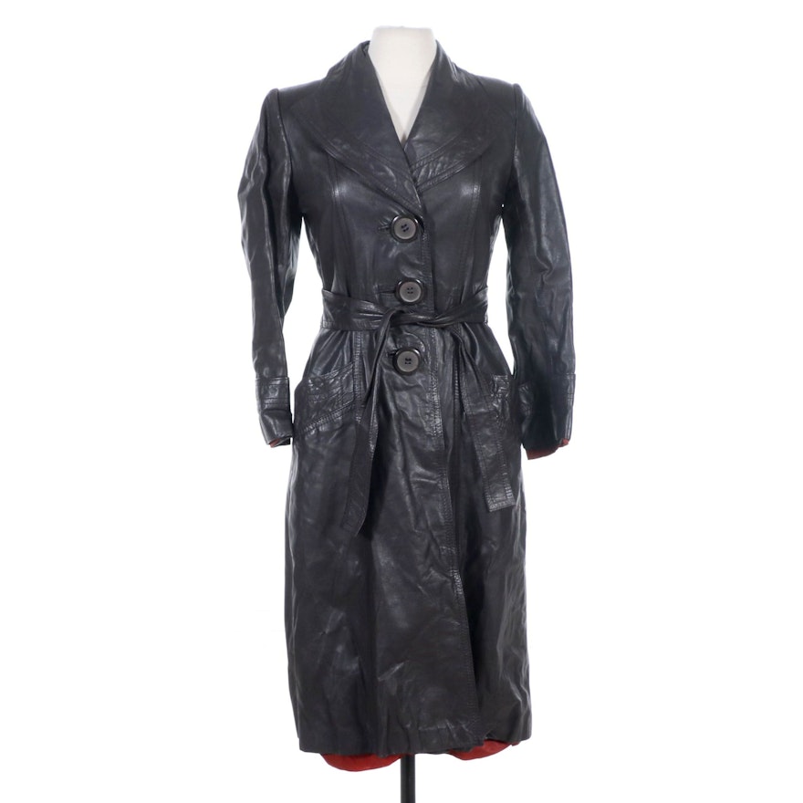 Leather Trench Coat with Tie Belt, 1970s Vintage