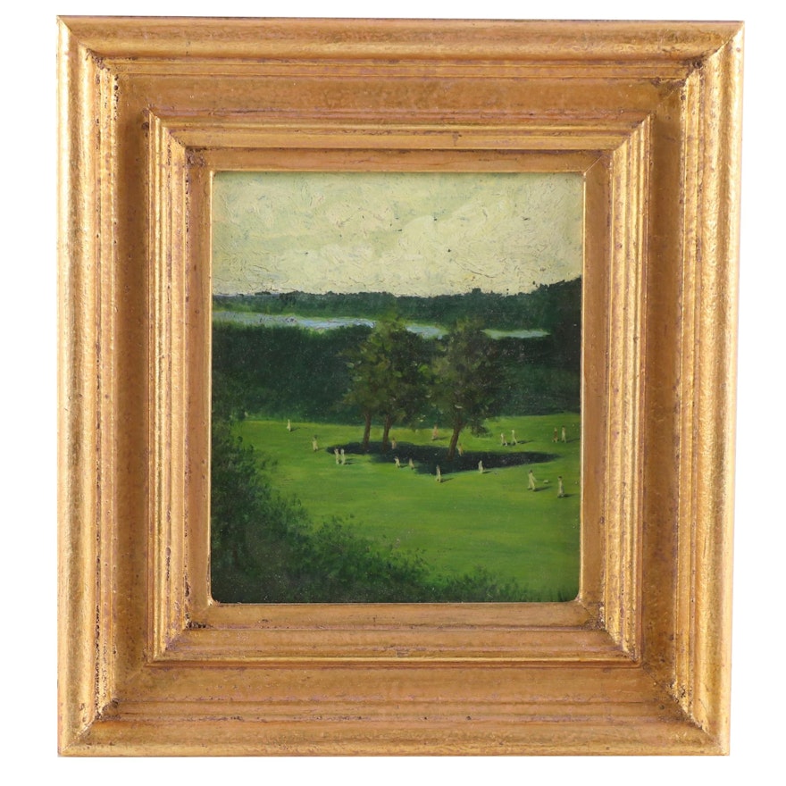 Impressionist Style Park Scene Oil Painting, Early 20th Century