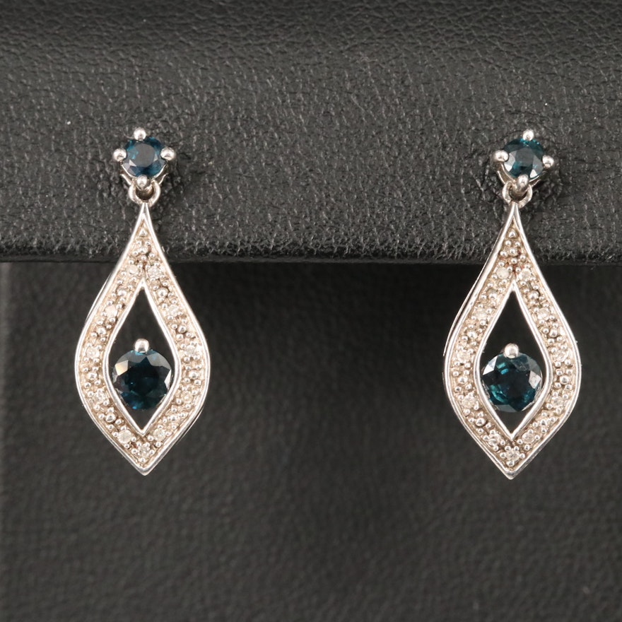 Sterling Silver Sapphire and Diamond Drop Earrings