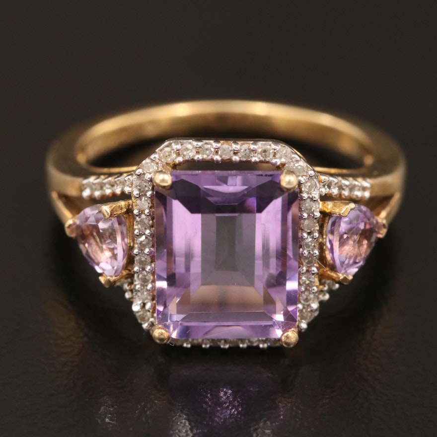 Sterling Silver Amethyst and Diamond Halo Ring