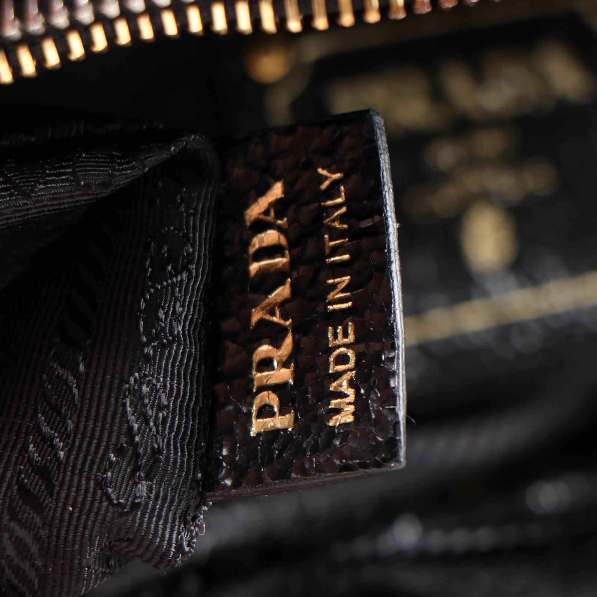 Prada Talco Craquele Leather Studded Bauletto Bag