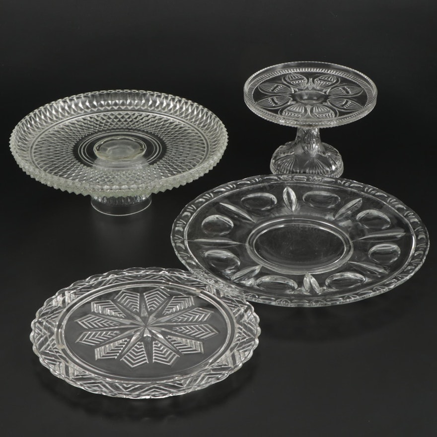 Pressed Glass Cake Stands and Serving Plate