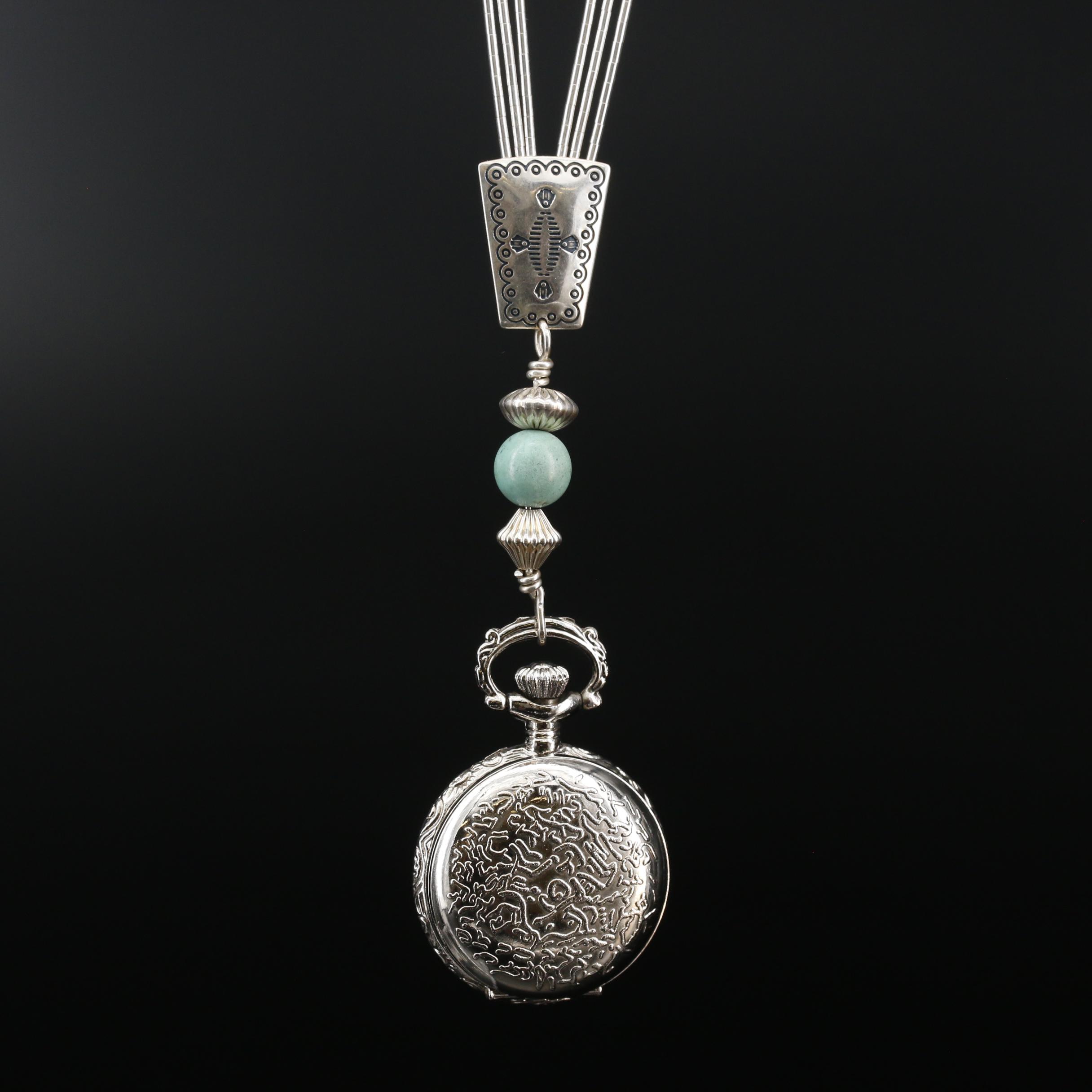 Carolyn Pollack Liquid Sterling Silver and Turquoise Watch Pendant Necklace