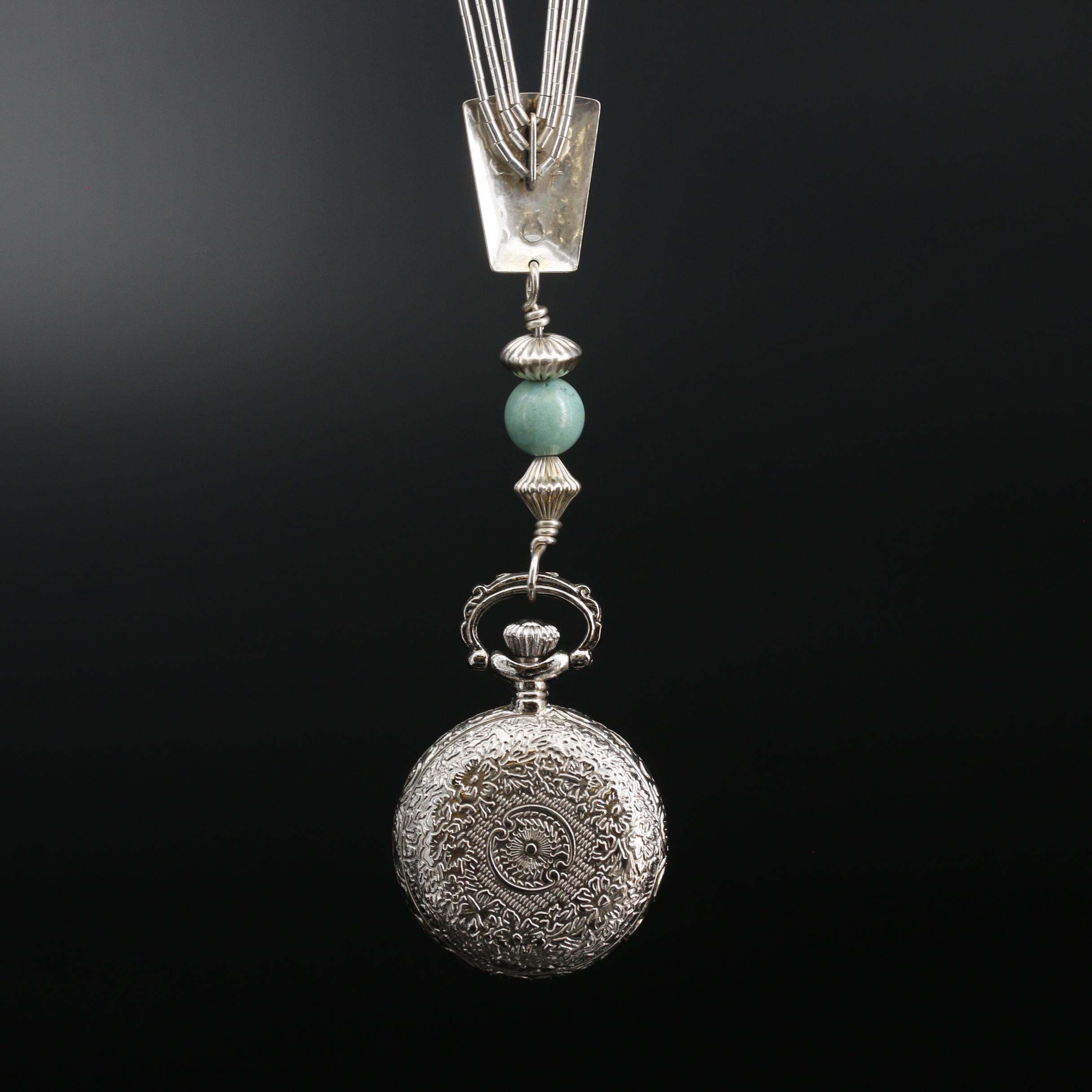 Carolyn Pollack Liquid Sterling Silver and Turquoise Watch Pendant Necklace