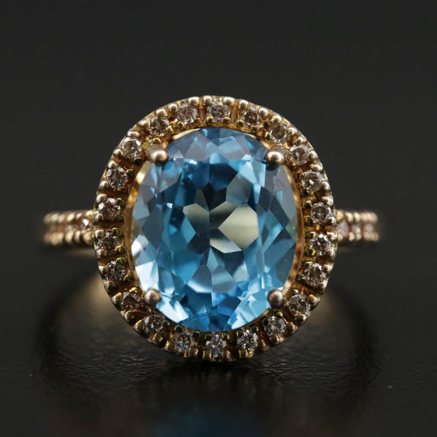 Sterling Silver Blue Topaz and Diamond Ring