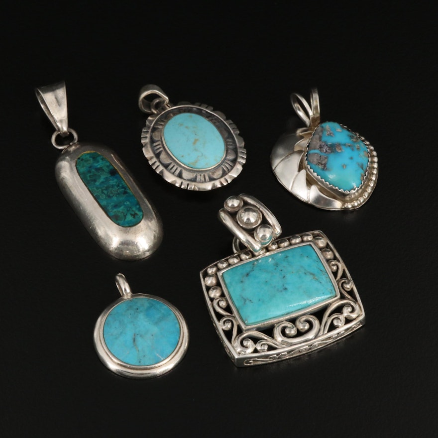 Sterling Silver Turquoise and Eilat Stone Pendants