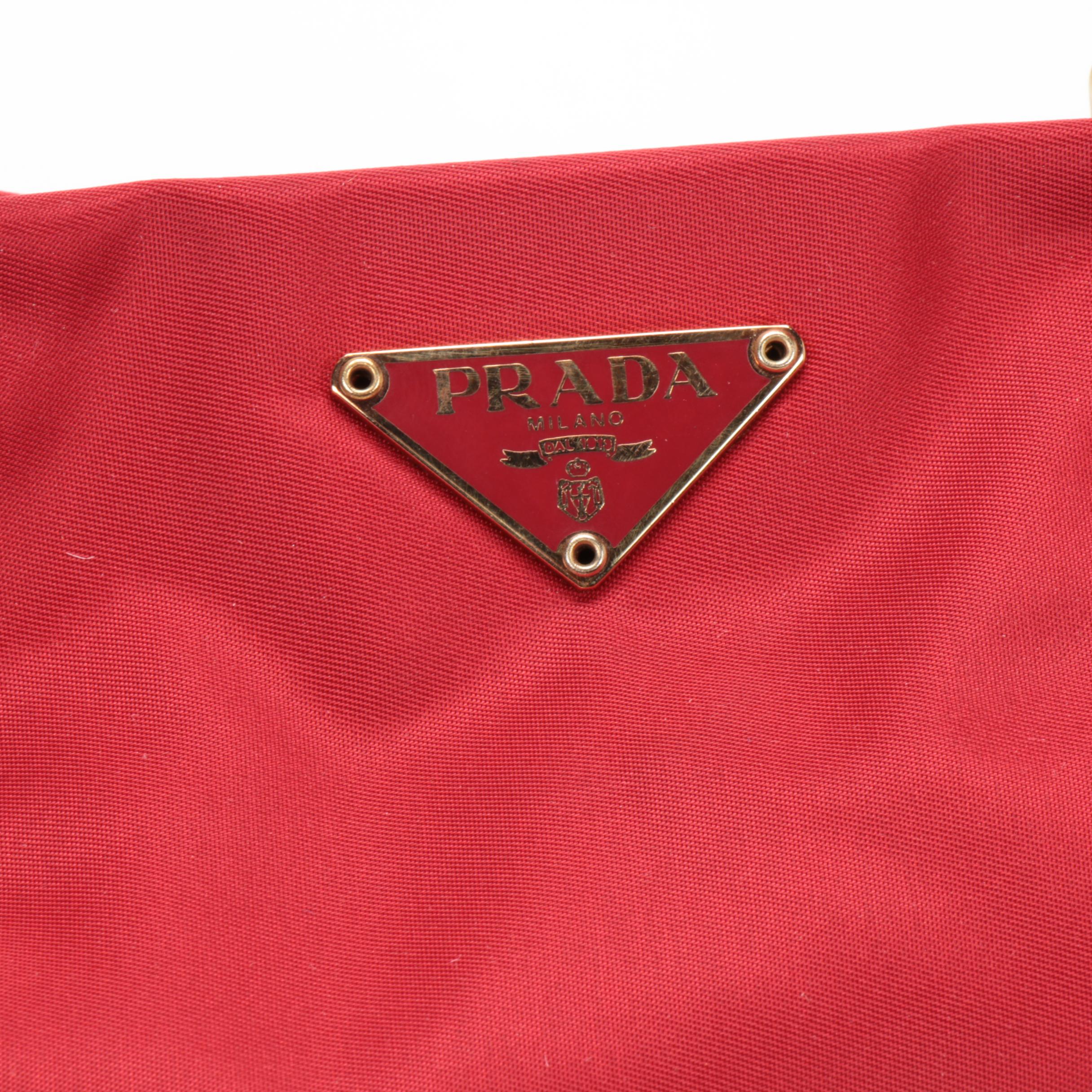 Prada Red Tessuto Nylon Shoulder Bag with Leather Straps