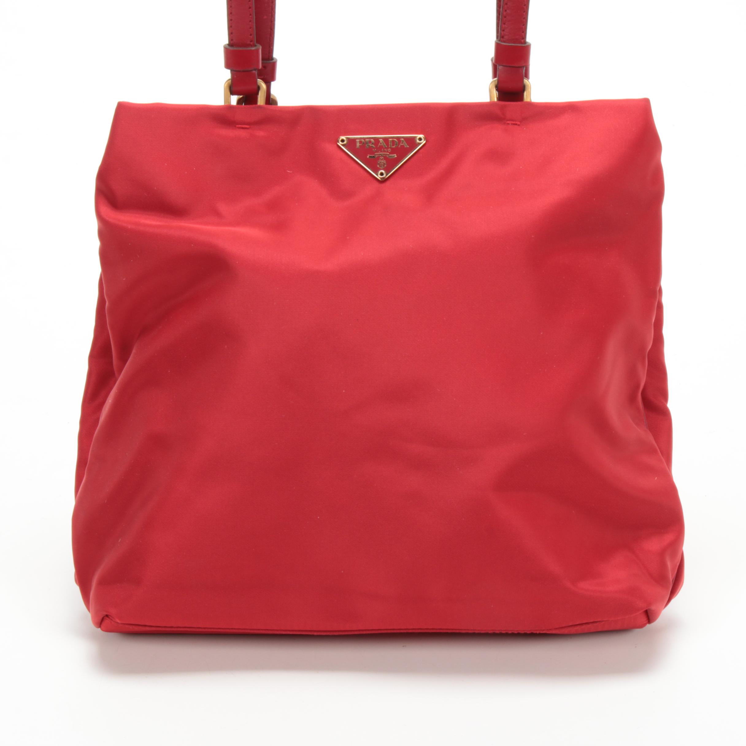Prada Red Tessuto Nylon Shoulder Bag with Leather Straps