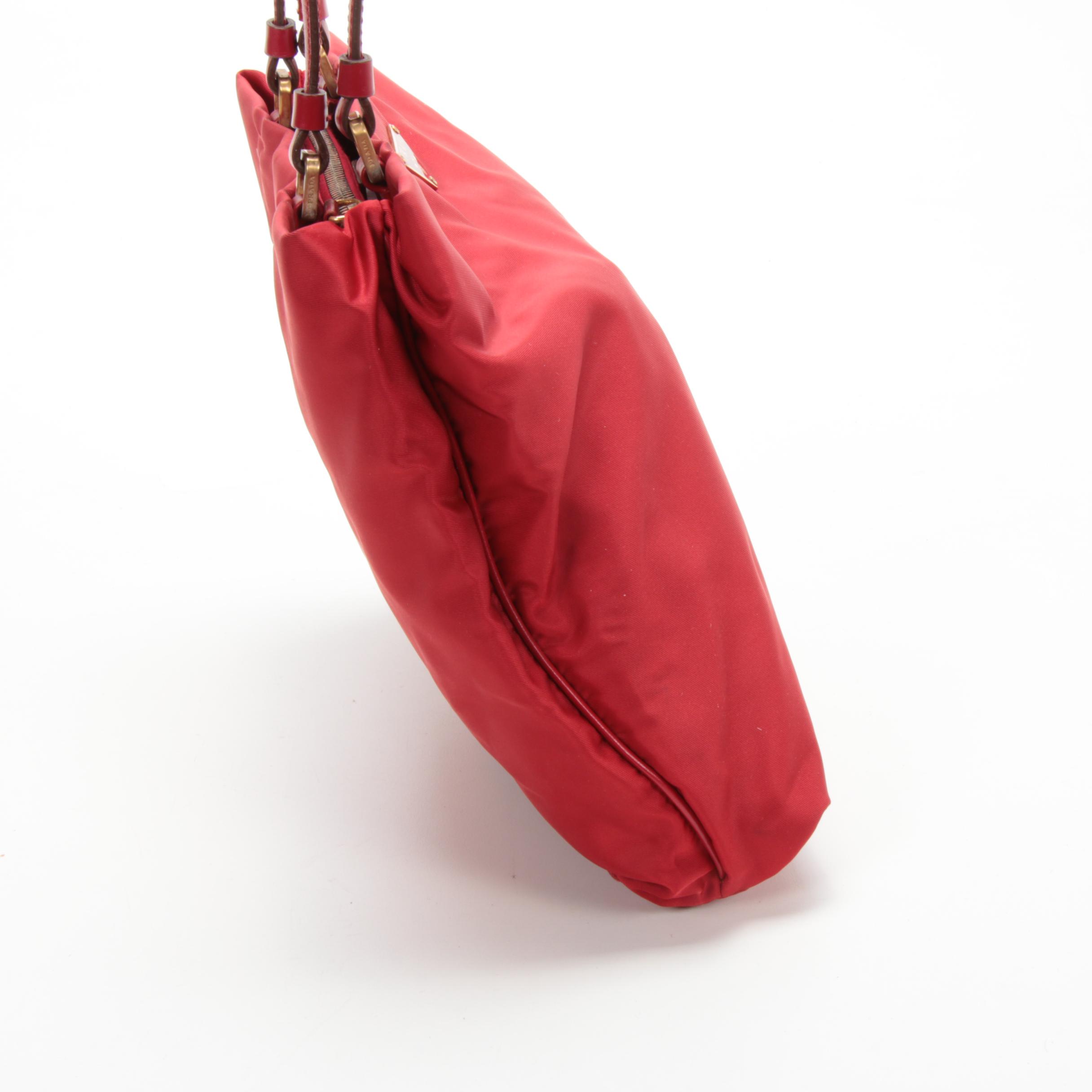 Prada Red Tessuto Nylon Shoulder Bag with Leather Straps