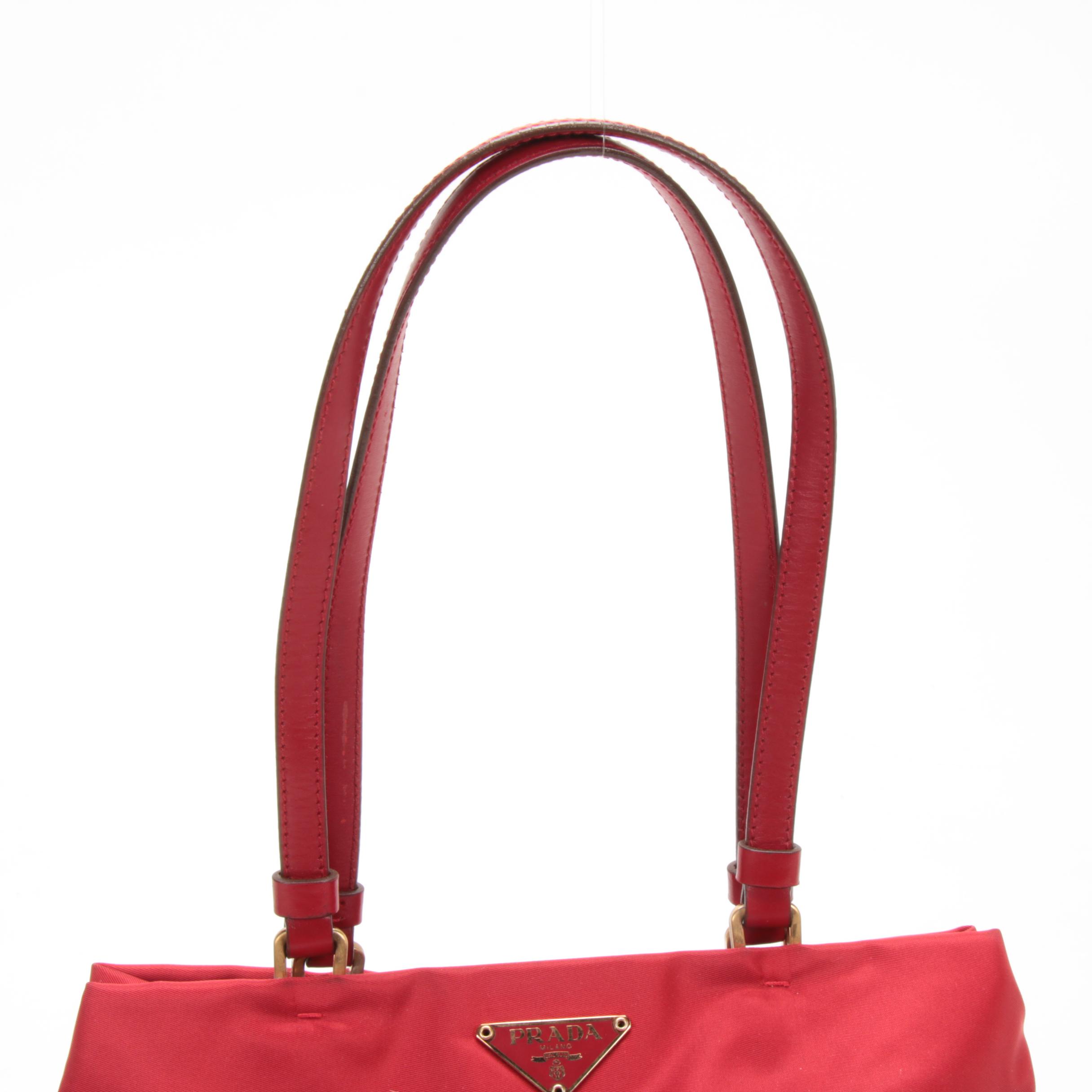 Prada Red Tessuto Nylon Shoulder Bag with Leather Straps