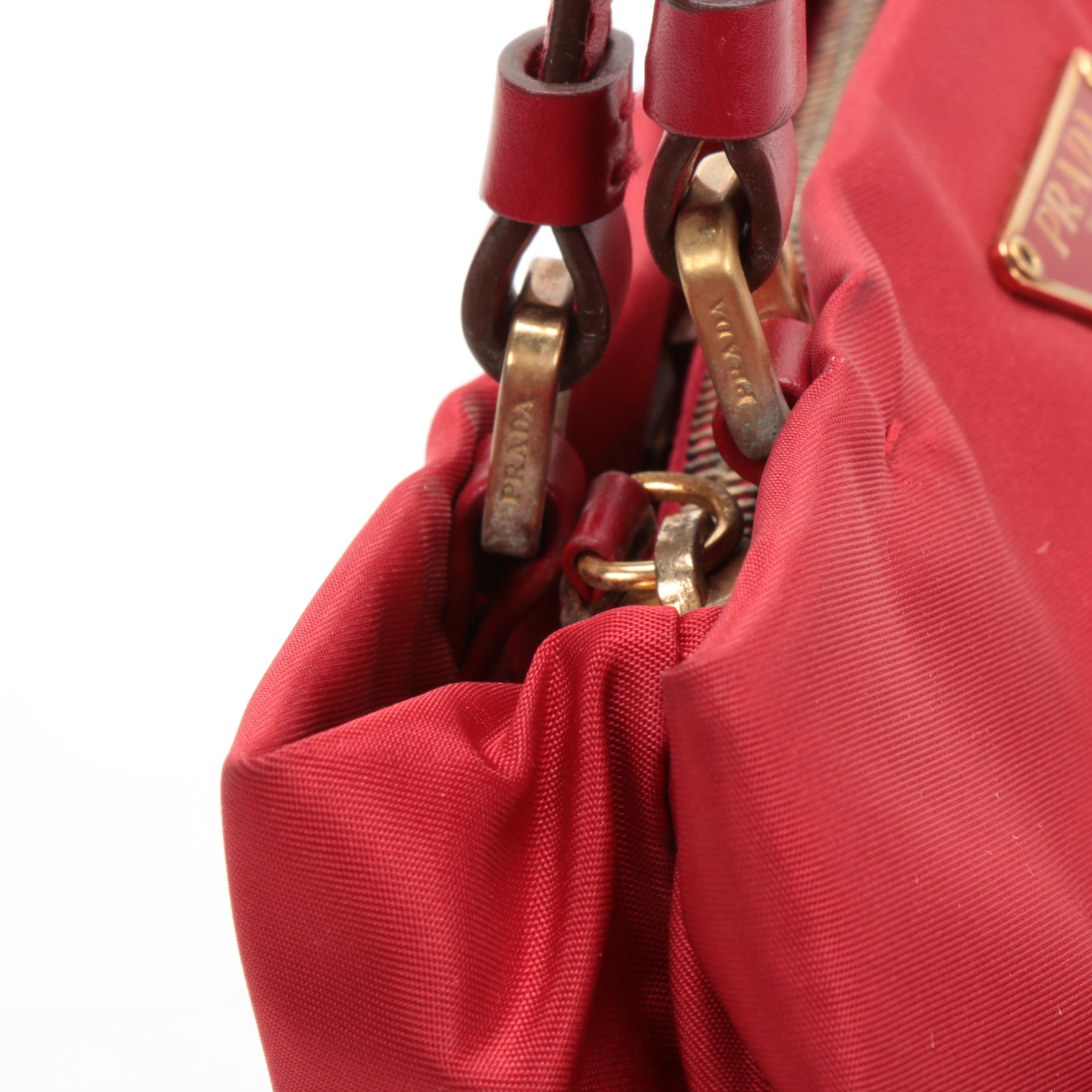 Prada Red Tessuto Nylon Shoulder Bag with Leather Straps