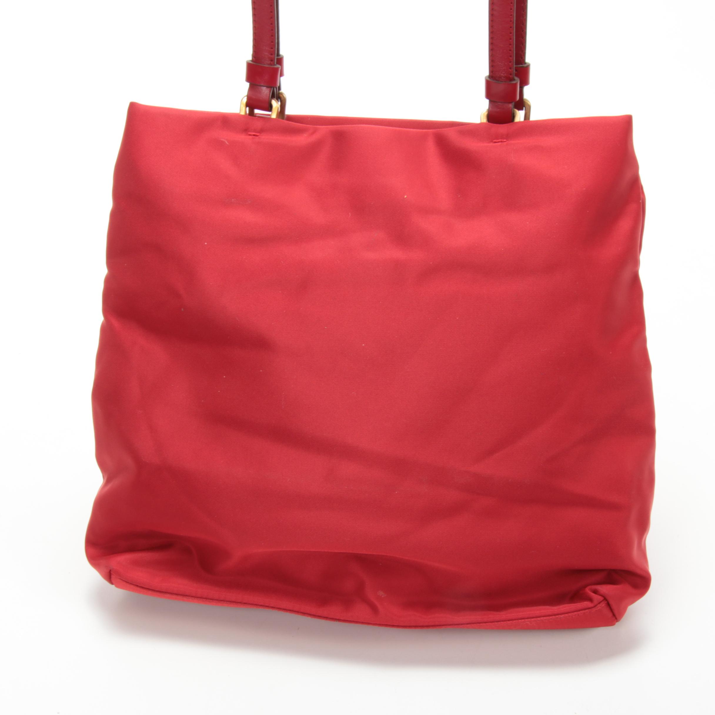Prada Red Tessuto Nylon Shoulder Bag with Leather Straps