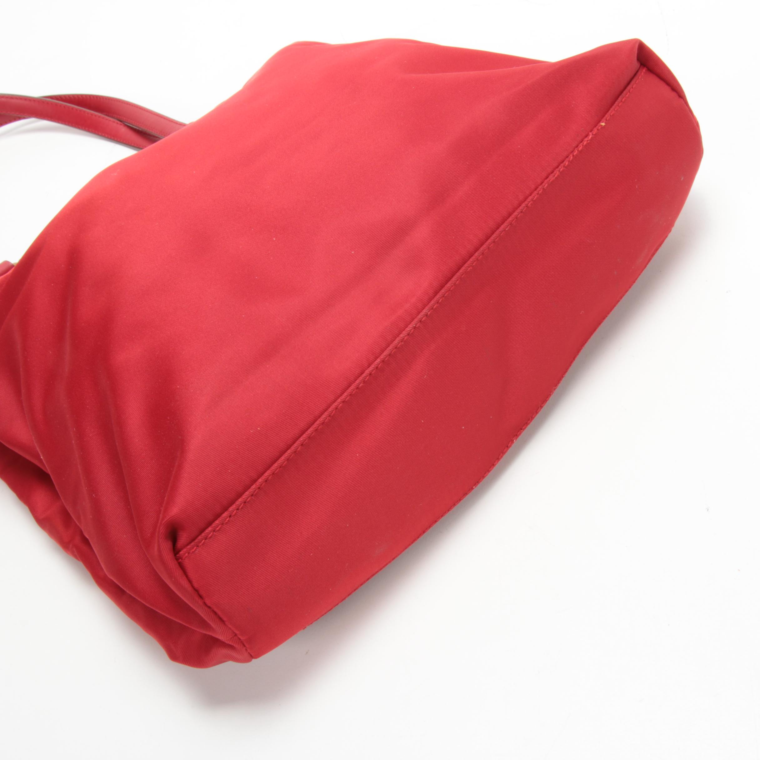 Prada Red Tessuto Nylon Shoulder Bag with Leather Straps