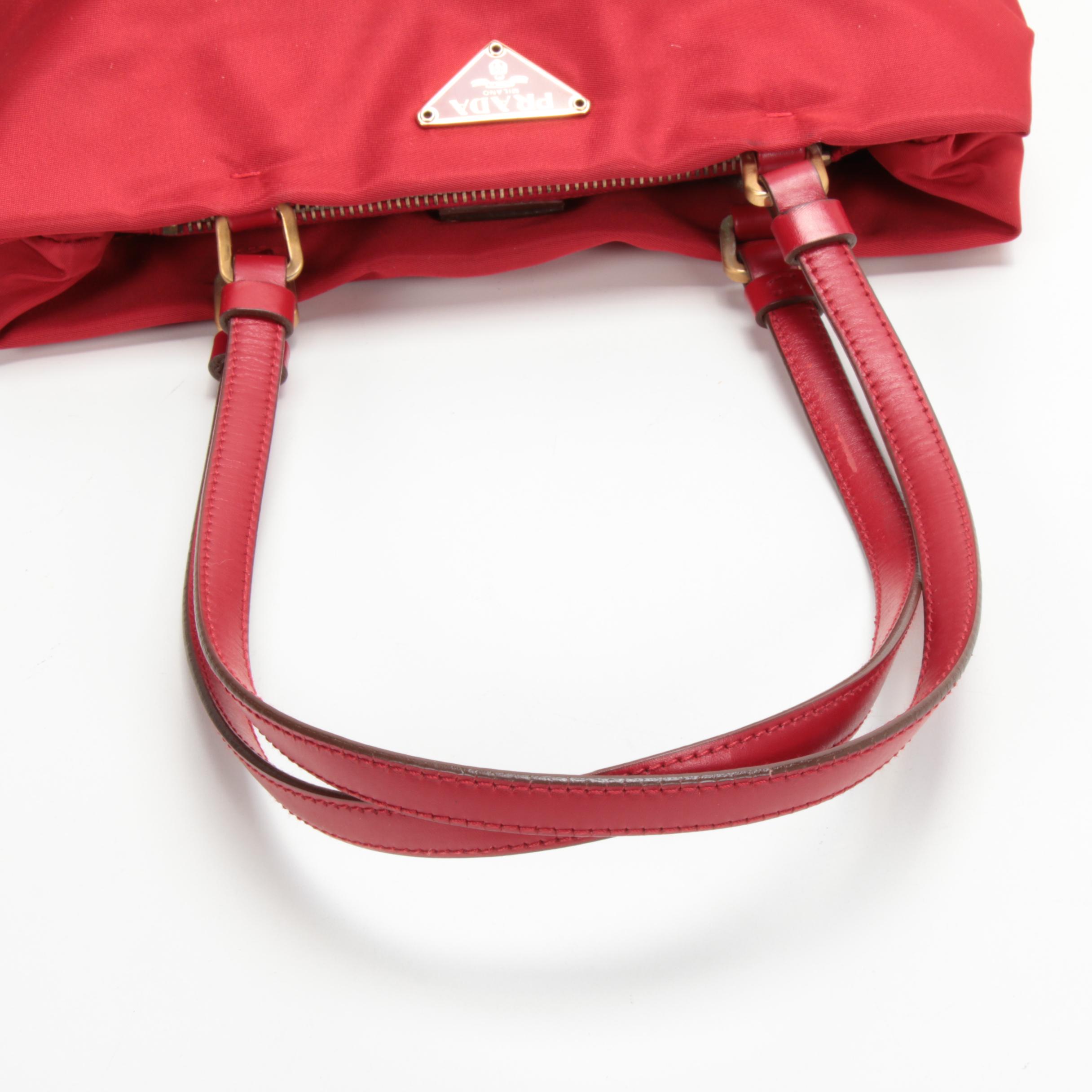 Prada Red Tessuto Nylon Shoulder Bag with Leather Straps